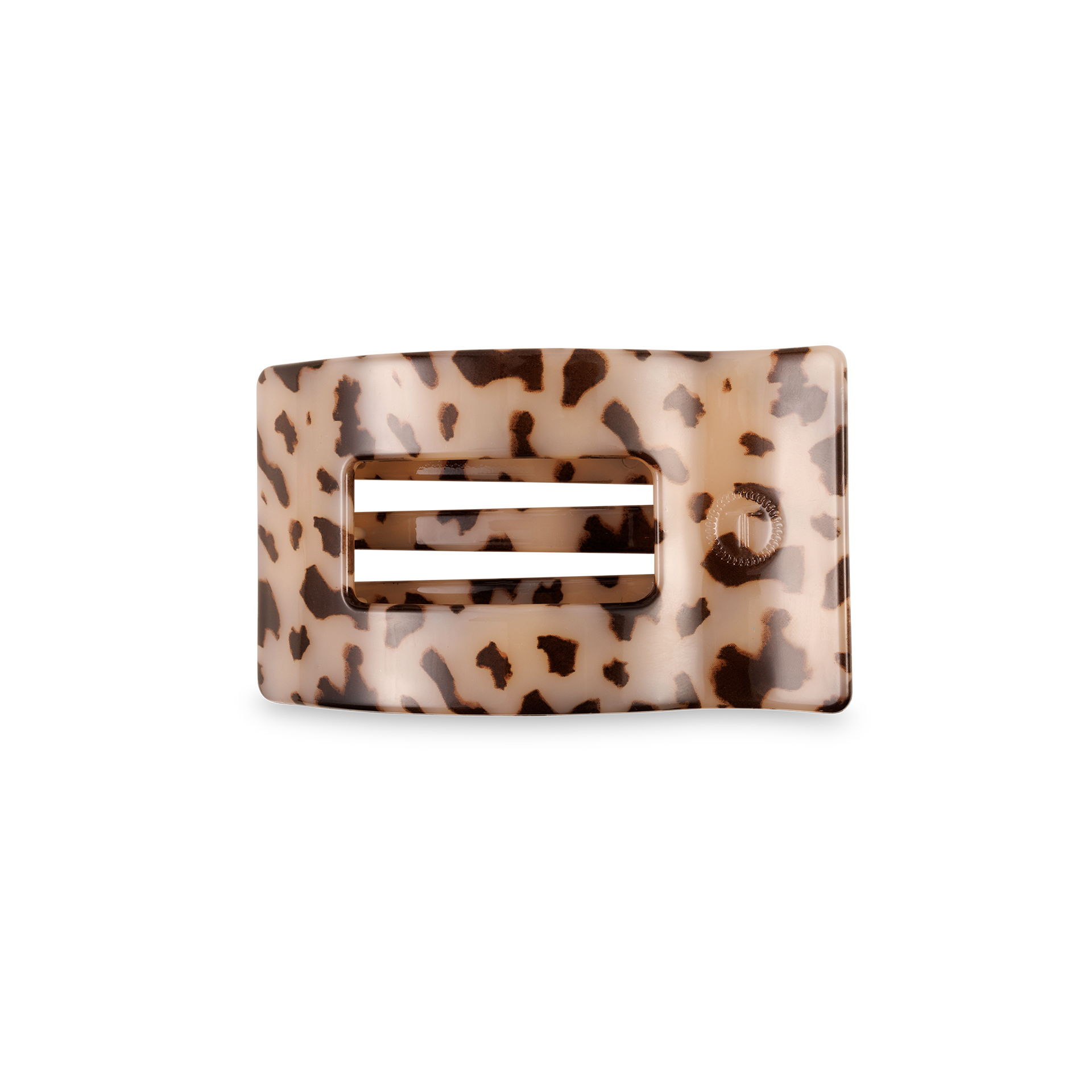 Small rectangular flat hair clip in blonde tortoise leopard print acetate