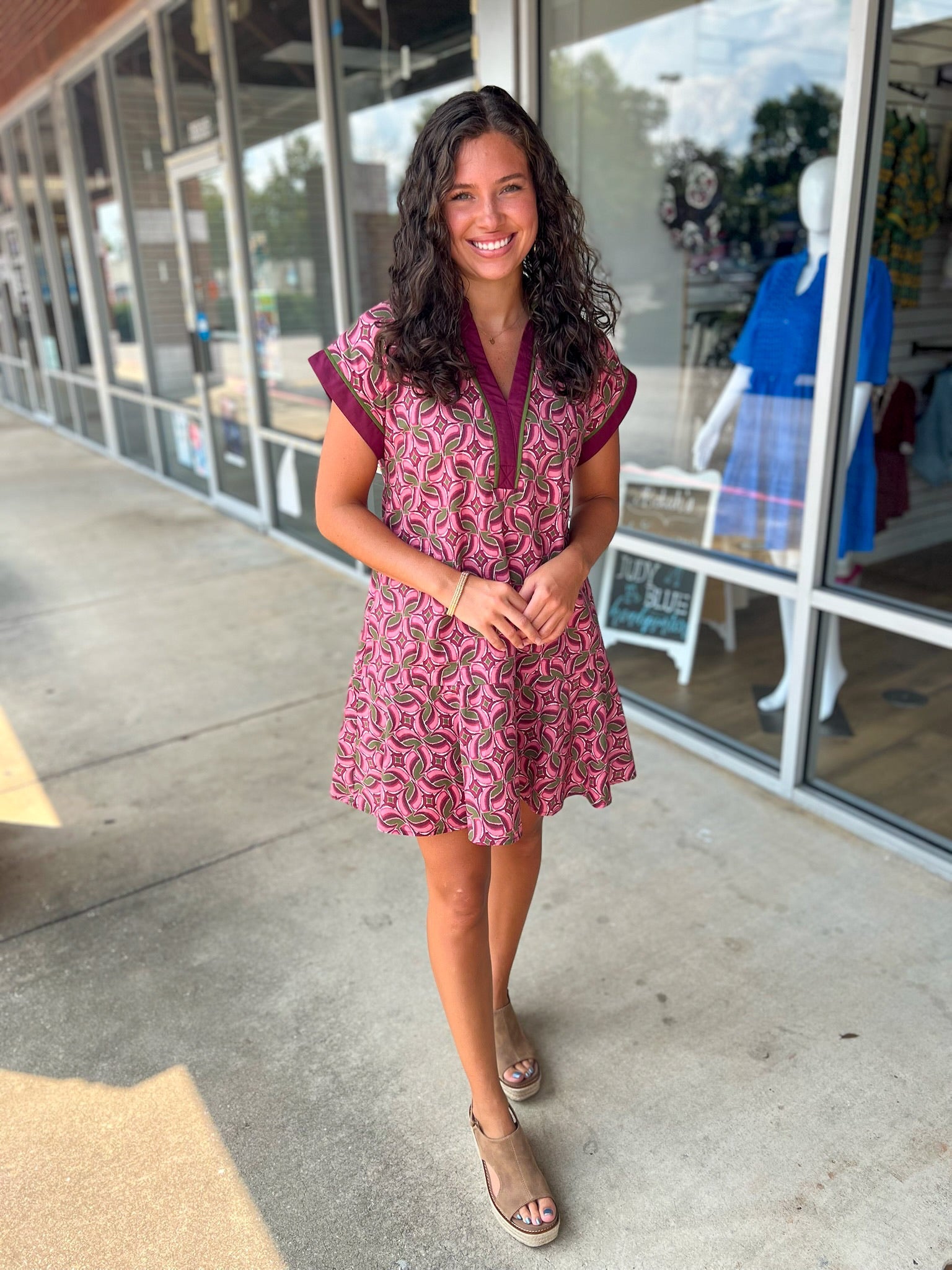 All I Wanna Say Wine Abstract Print V - Neck Dress - A'Bekah's Boutique