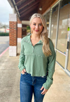 All On You Sage Long Sleeve Ribbed Henley with Snaps - A'Bekah's Boutique