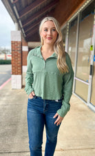 All On You Sage Long Sleeve Ribbed Henley with Snaps - A'Bekah's Boutique