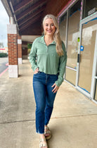All On You Sage Long Sleeve Ribbed Henley with Snaps - A'Bekah's Boutique