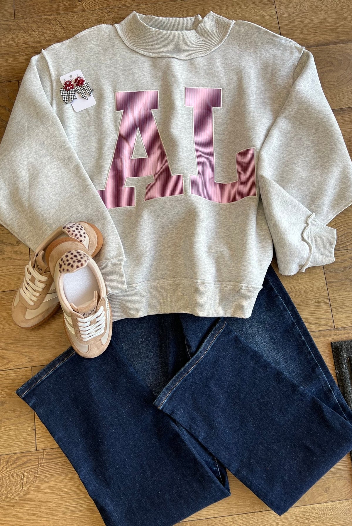 Ash Grey Alabama Embroidered Mock Neck Sweatshirt - A'Bekah's Boutique