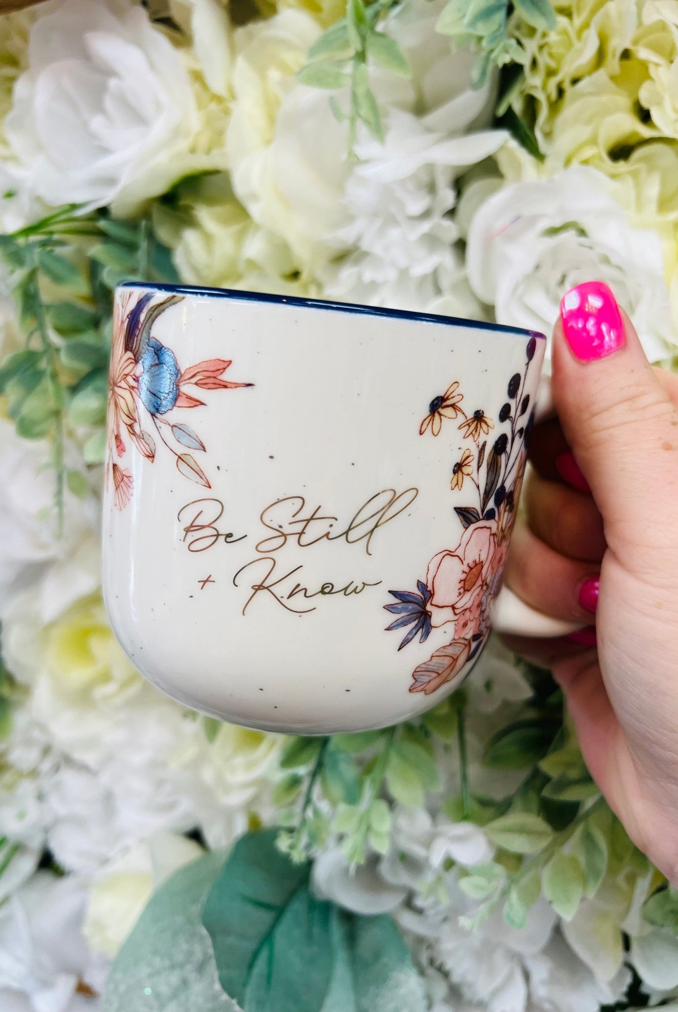 Be Still Pink Floral Mug Psalms 46:10 - A'Bekah's Boutique