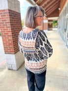 Black and Tan Print 3/4 Sleeve V - Neck Top - A'Bekah's Boutique