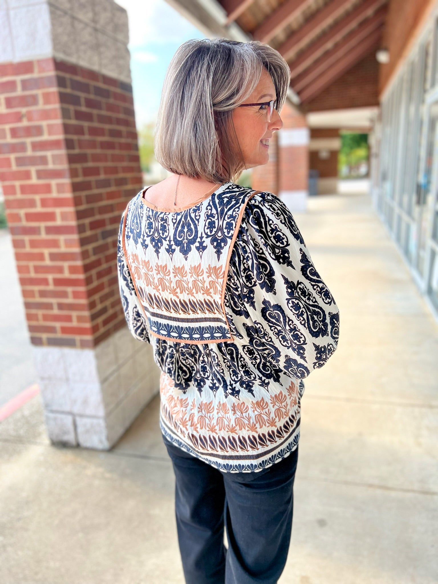 Black and Tan Print 3/4 Sleeve V - Neck Top - A'Bekah's Boutique