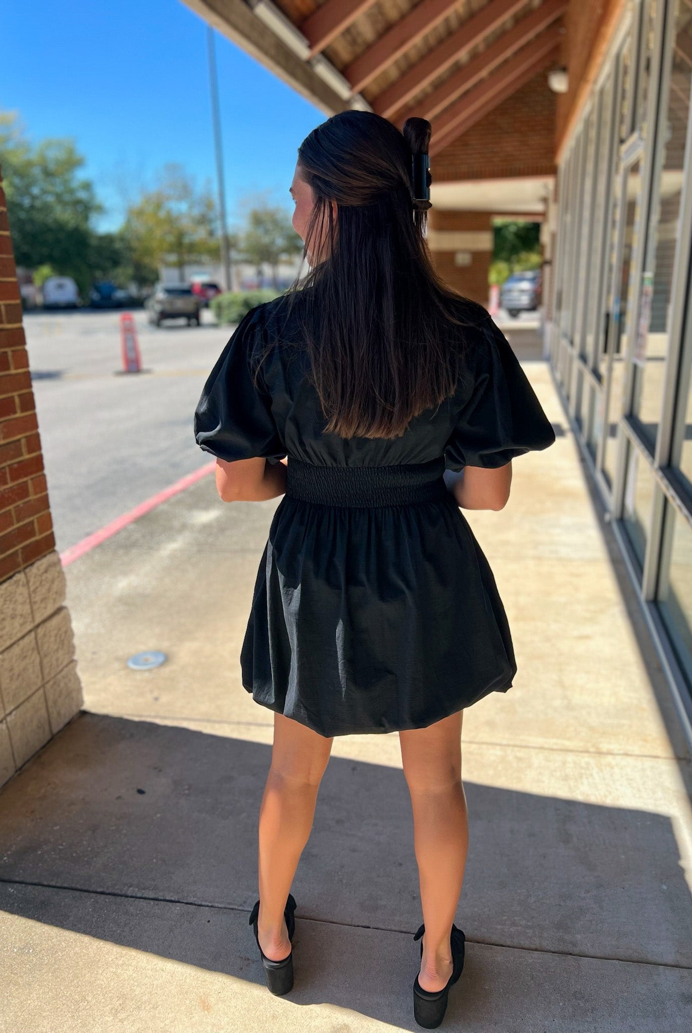 Black Button Up Balloon Hem Dress with Short Puff Sleeves - A'Bekah's Boutique