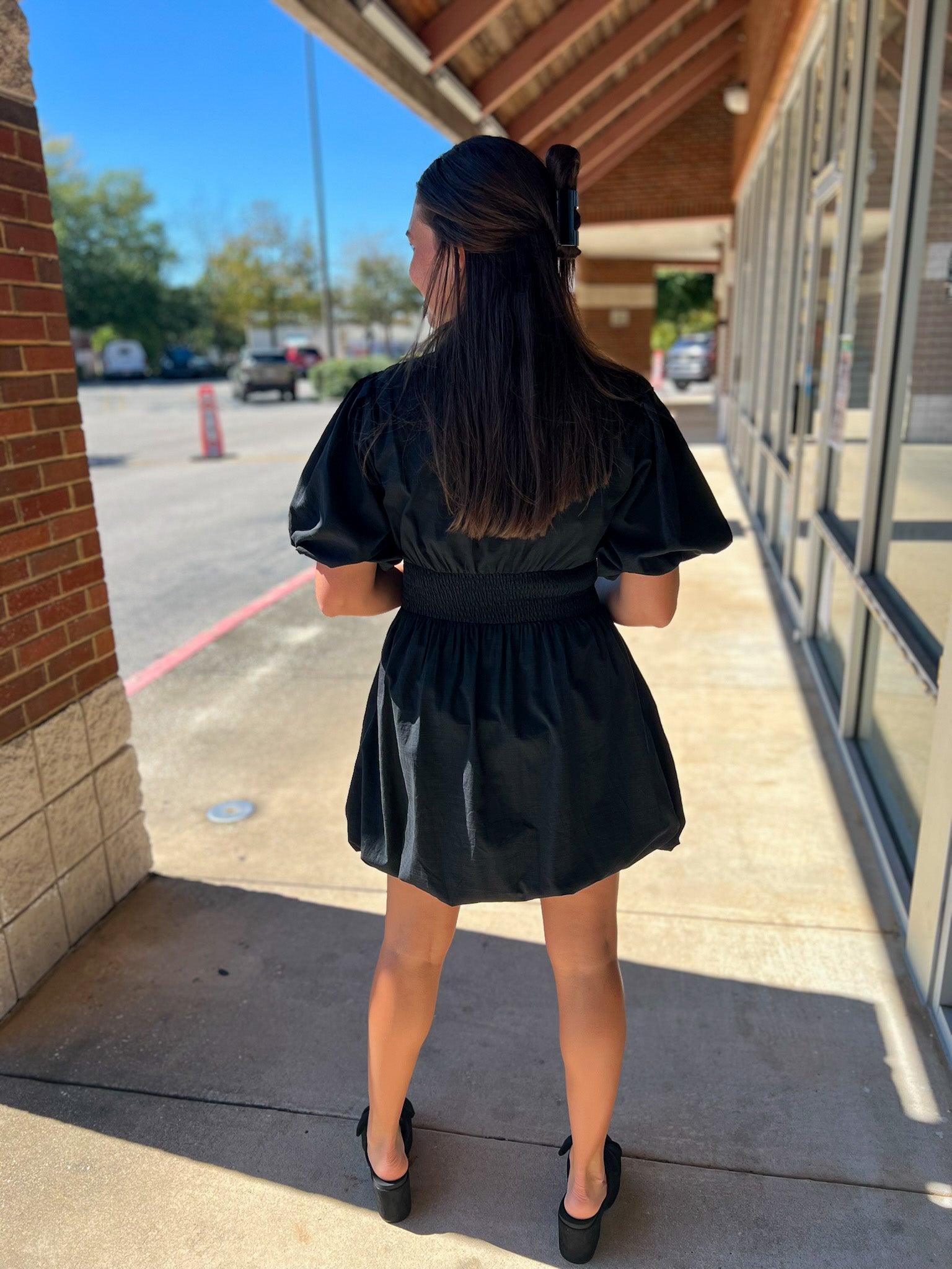 Black Button Up Balloon Hem Dress with Short Puff Sleeves - A'Bekah's Boutique