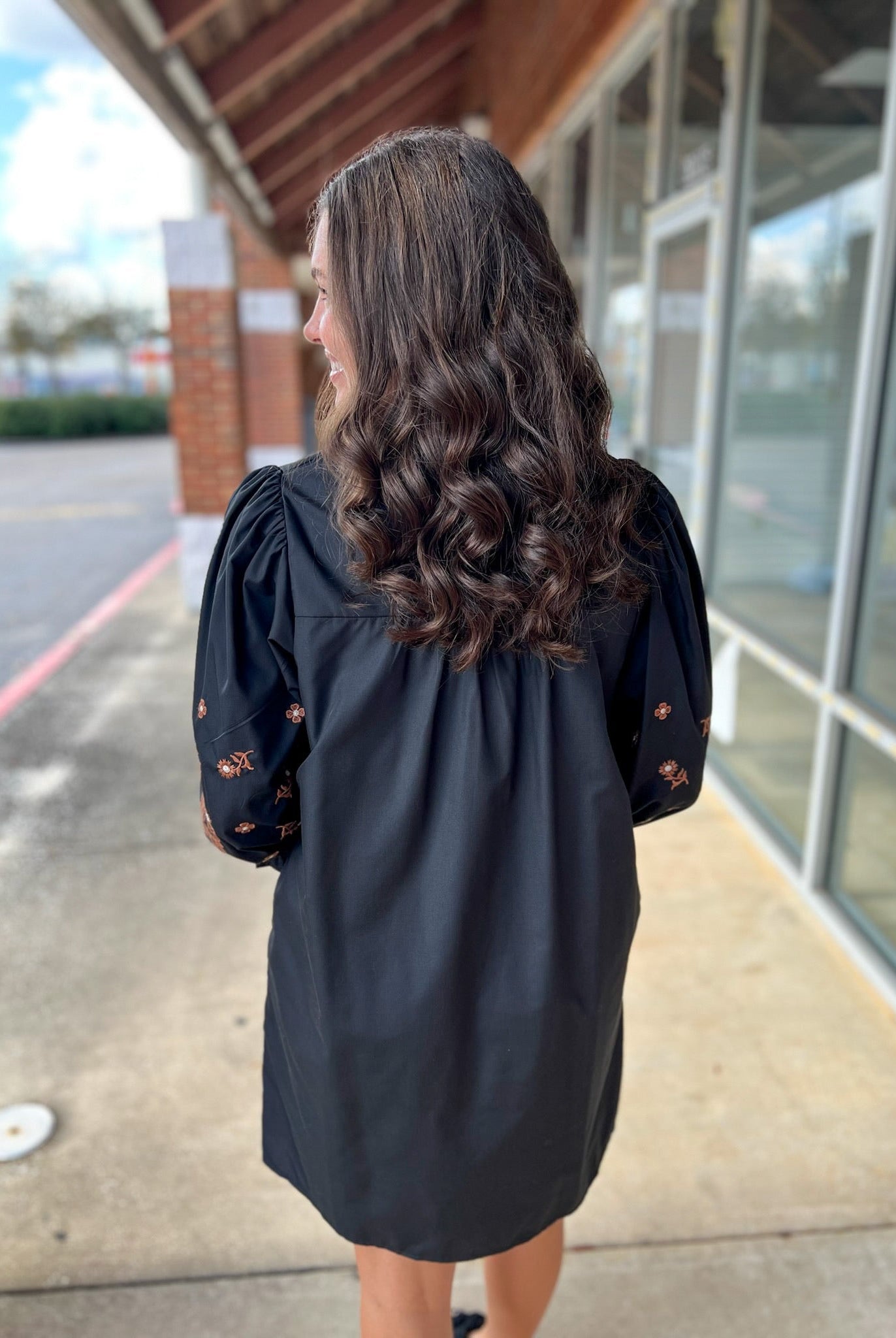 Black Embroidered Dress with Ruffled V - Neck and Pockets - A'Bekah's Boutique