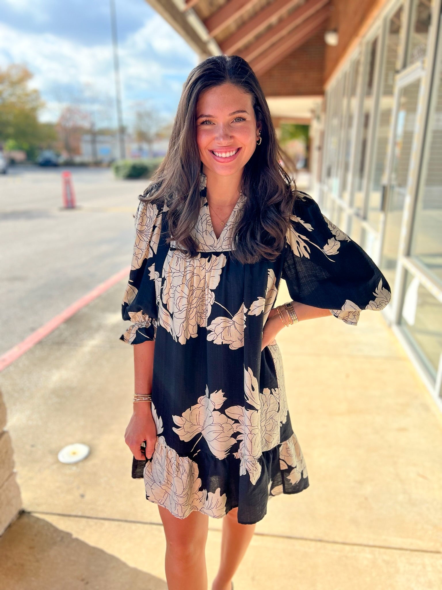 Black Floral Babydoll Dress with Lace Trim - A'Bekah's Boutique