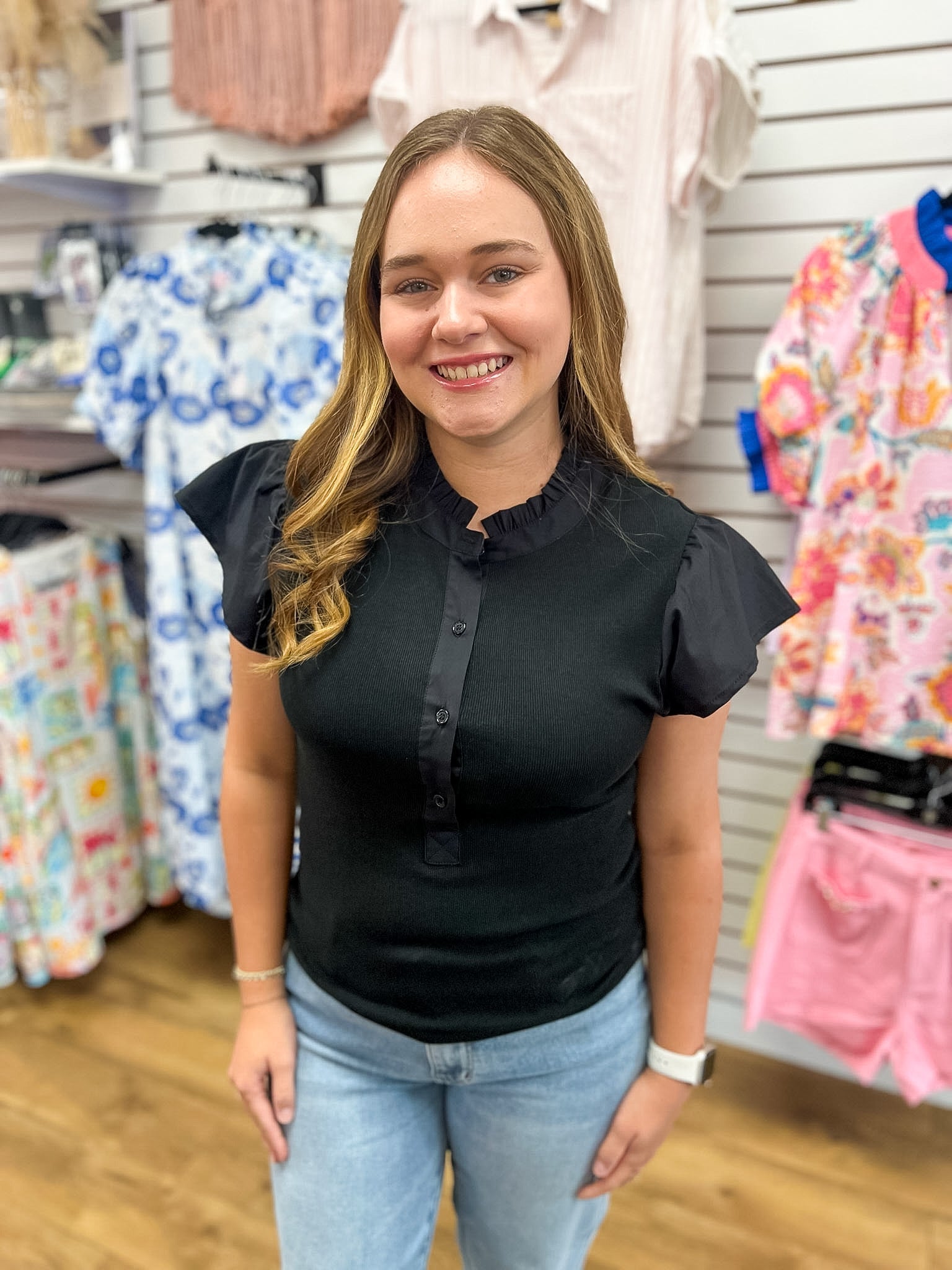 Black Knit Top with Flutter Sleeves - A'Bekah's Boutique