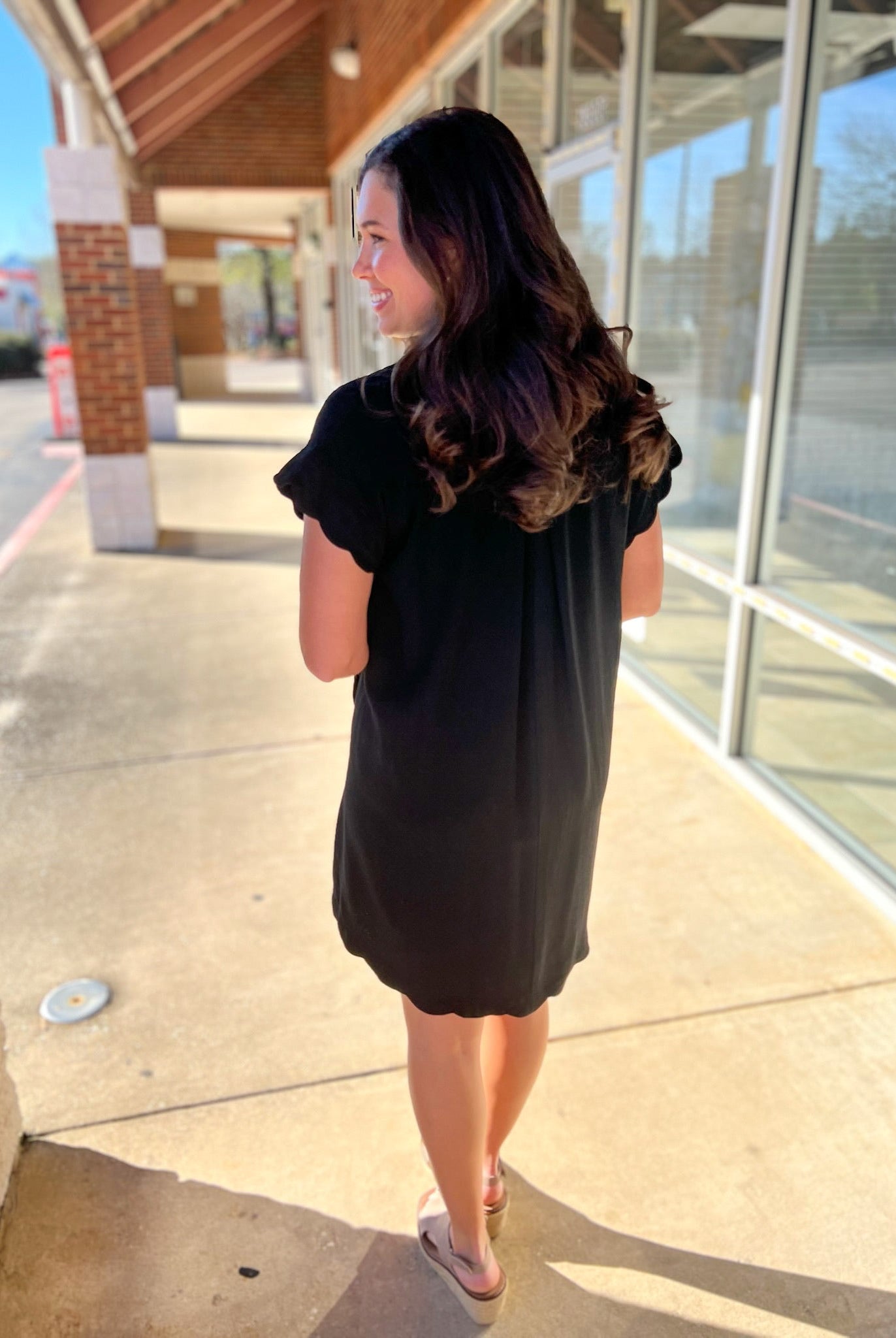 Black Linen V - Neck Dress with Scallop Details (R) - A'Bekah's Boutique