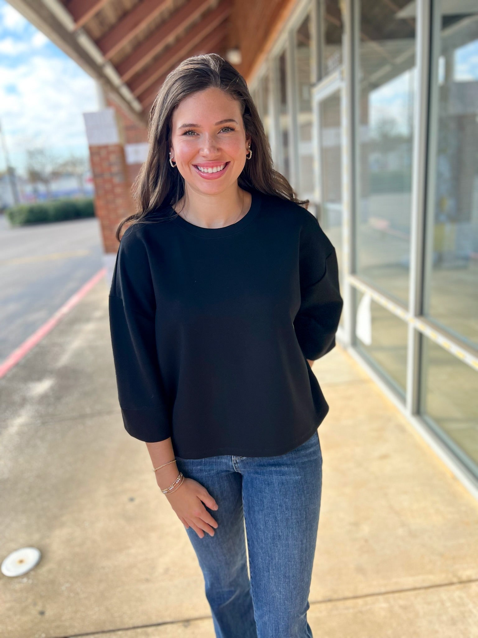 Black Oversized 3/4 Wide Sleeve Top - A'Bekah's Boutique