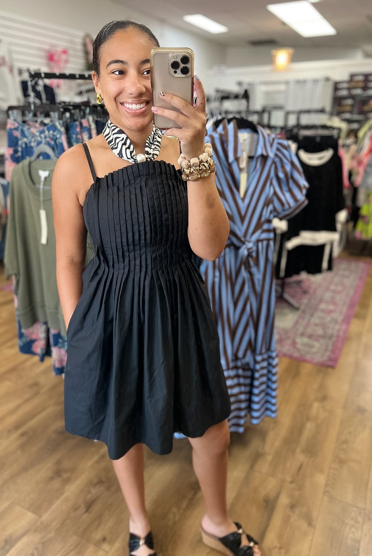 Black Pleated Bodice Dress with Adjustable Spaghetti Straps - A'Bekah's Boutique