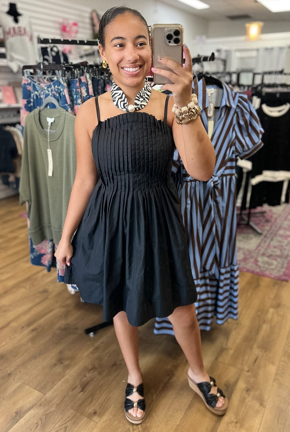 Black Pleated Bodice Dress with Adjustable Spaghetti Straps - A'Bekah's Boutique