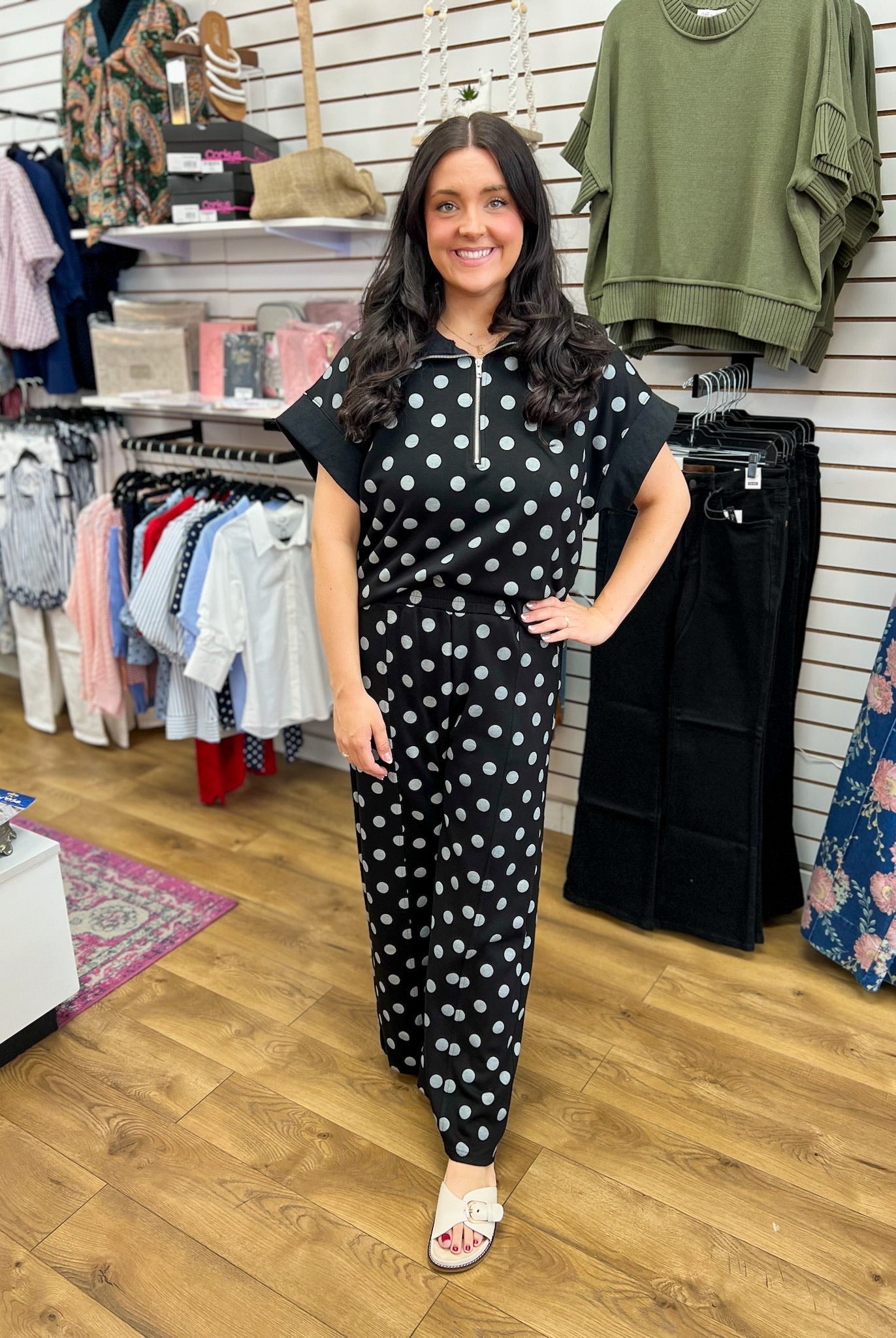 Black Polka Dot Long Knit Pant Set - A'Bekah's Boutique