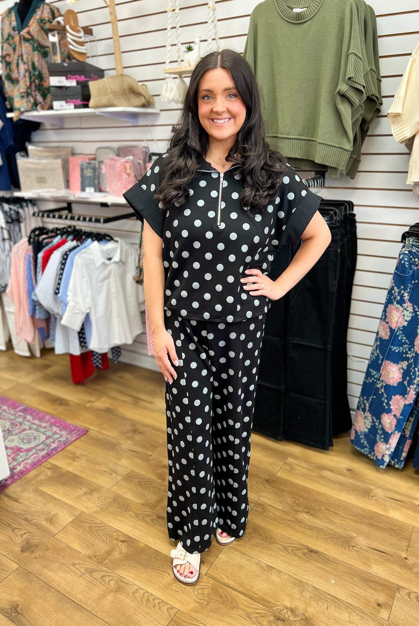 Black Polka Dot Long Knit Pant Set - A'Bekah's Boutique