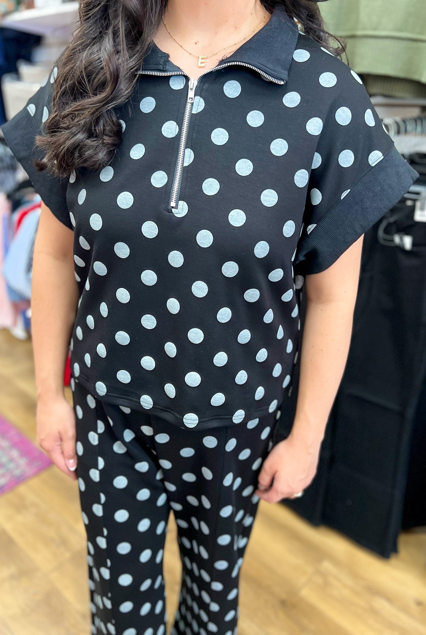 Black Polka Dot Long Knit Pant Set - A'Bekah's Boutique
