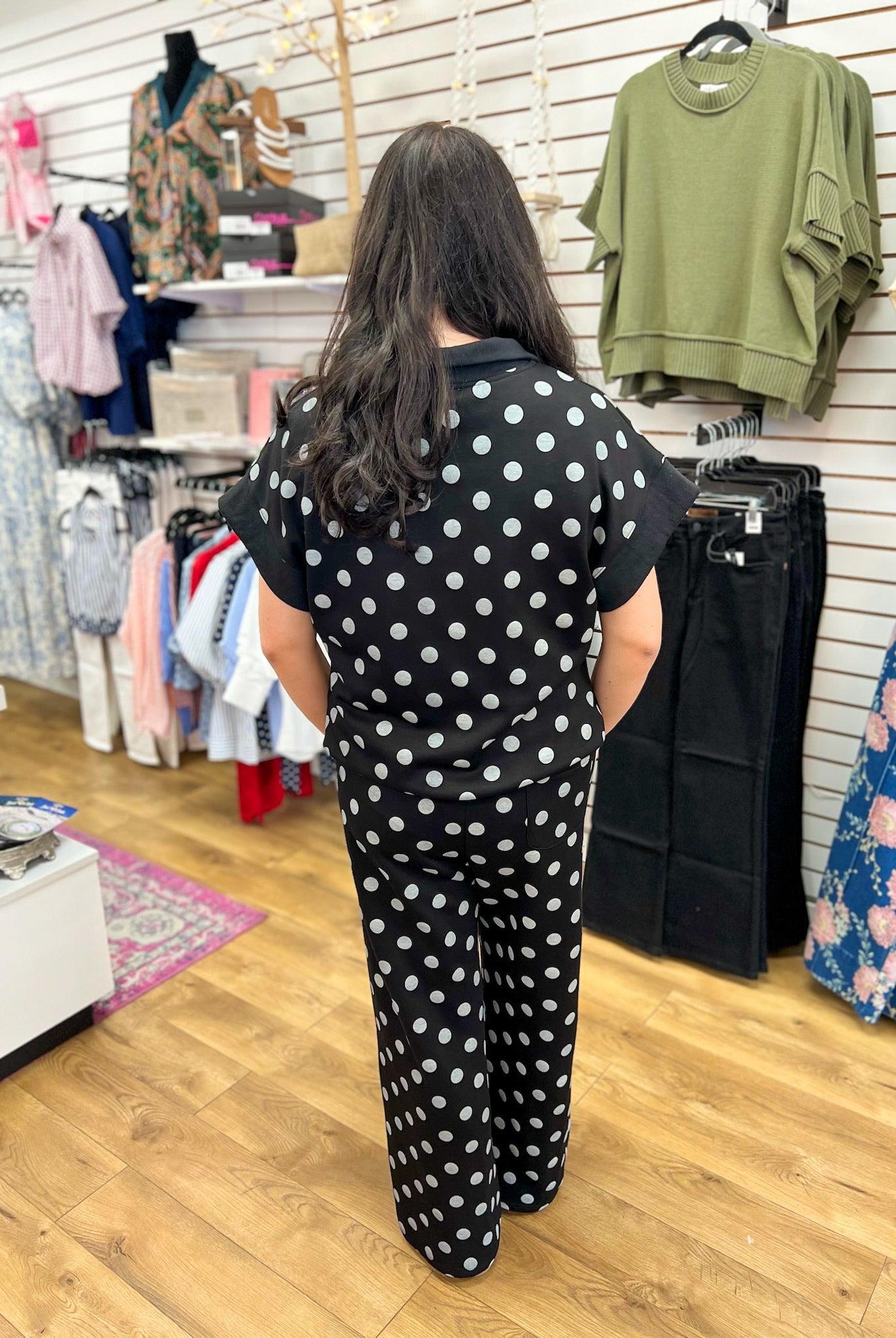 Black Polka Dot Long Knit Pant Set - A'Bekah's Boutique