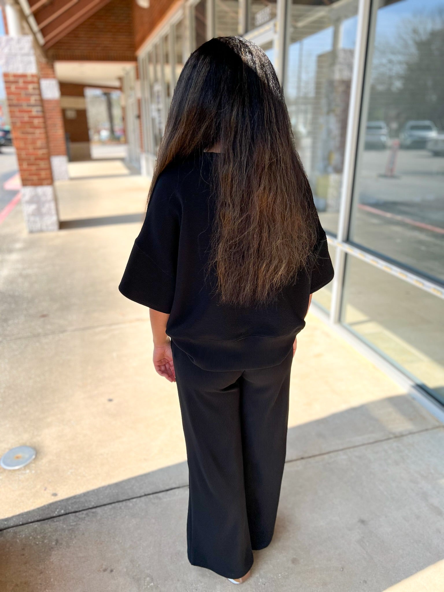 Black Ribbed Short Sleeve Wide Leg Pant Set - A'Bekah's Boutique