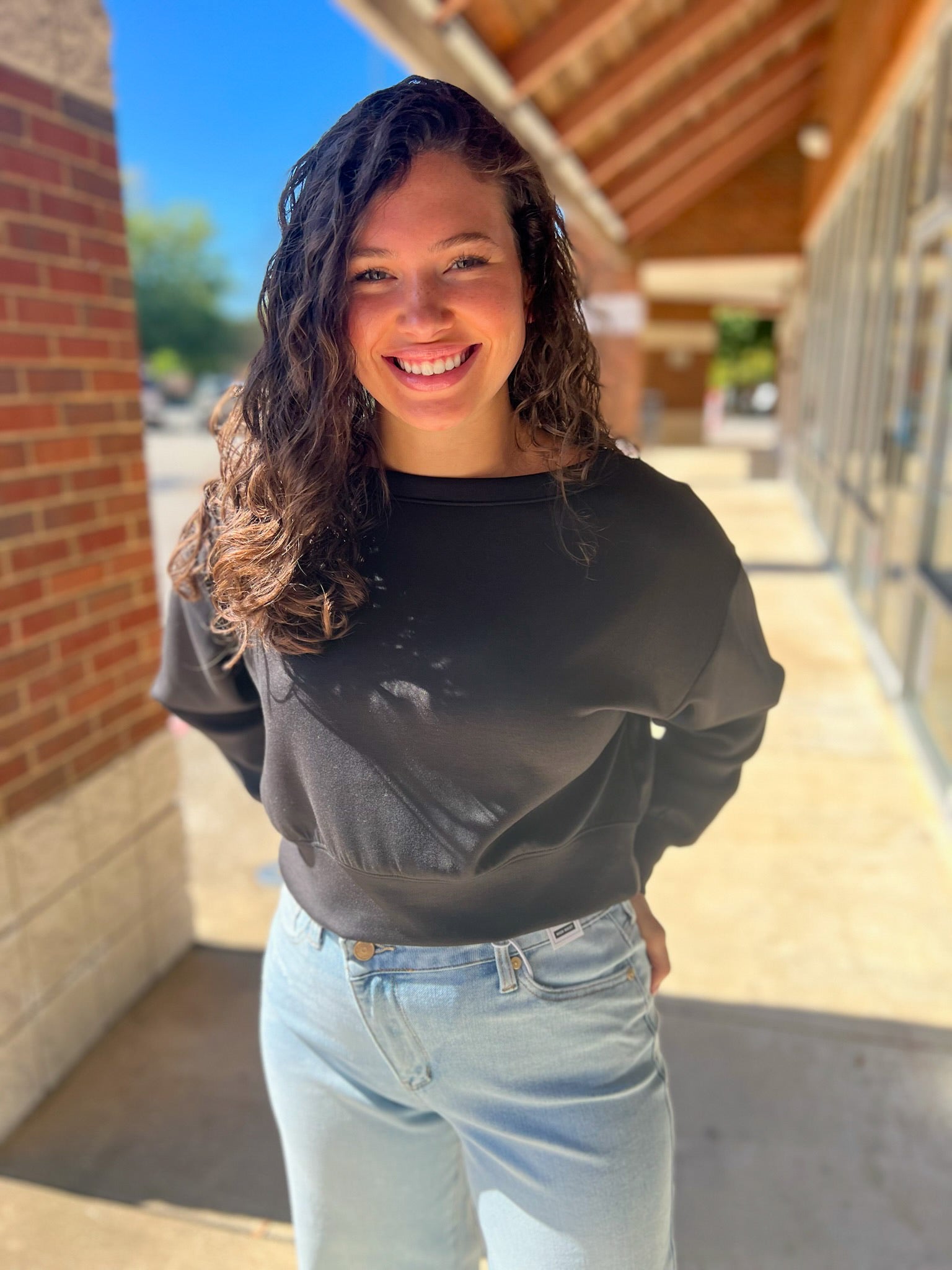 Black Scuba Boatneck Long Sleeve Cropped Sweatshirt - A'Bekah's Boutique