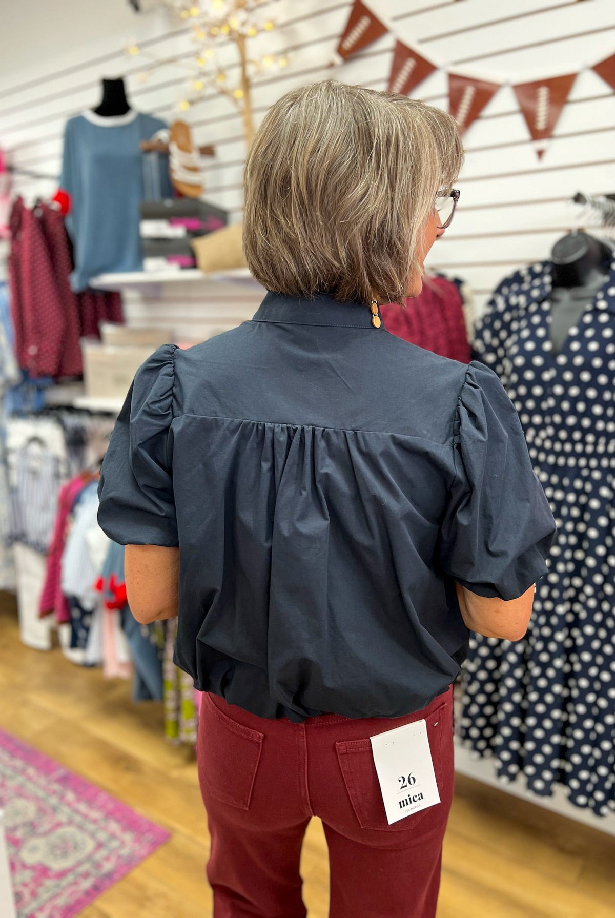 Black Short Sleeve Button Up Top with Bubble Hem - A'Bekah's Boutique