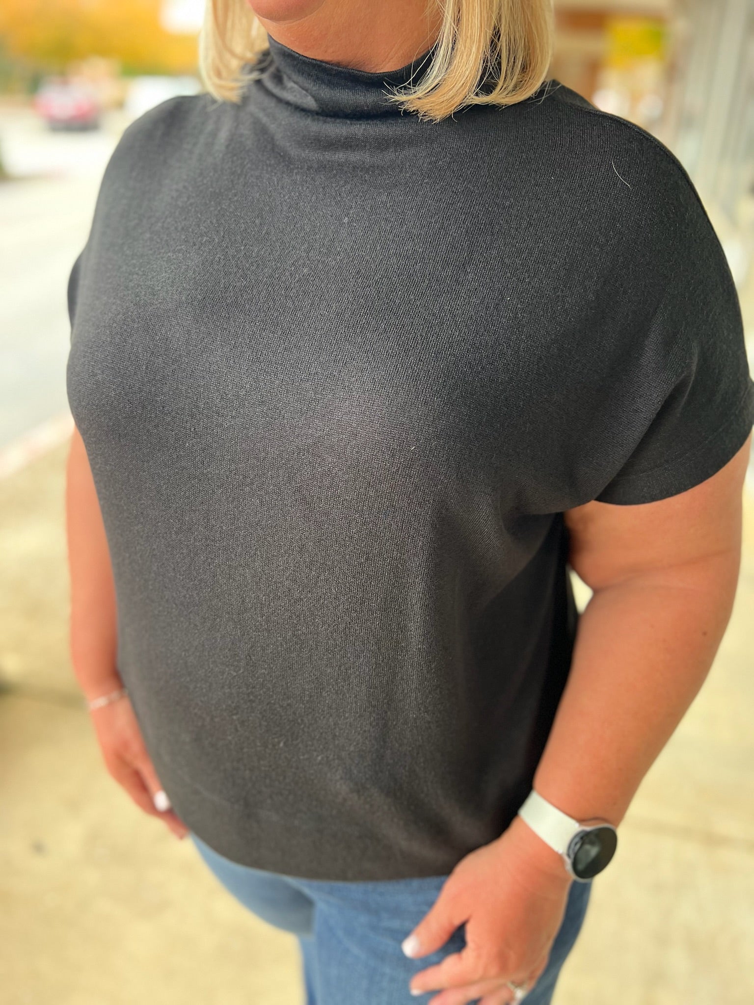 Black Short Sleeve Mock Neck Top (C) - A'Bekah's Boutique