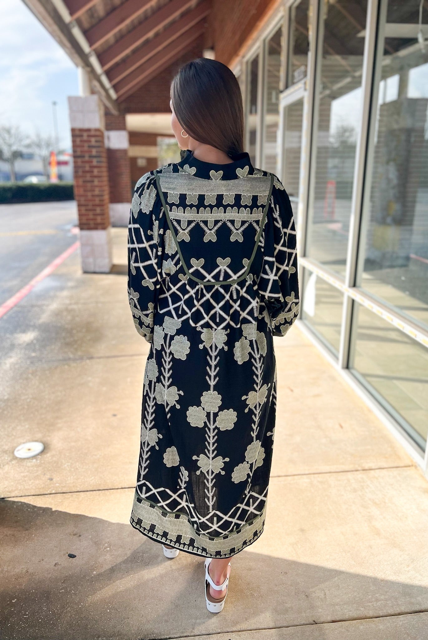 Black Tribal Print Midi Dress with Contrast Piping - A'Bekah's Boutique