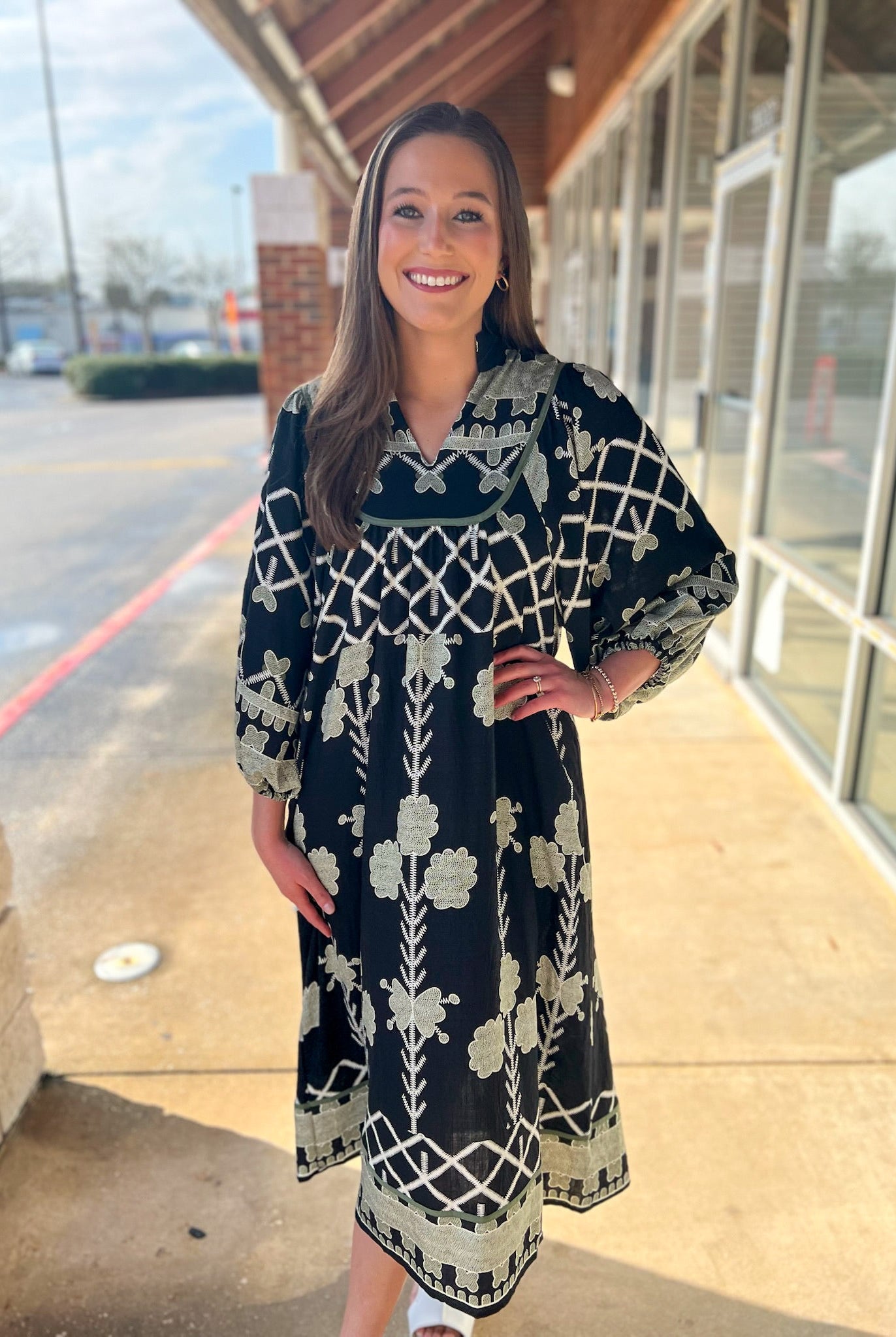 Black Tribal Print Midi Dress with Contrast Piping - A'Bekah's Boutique