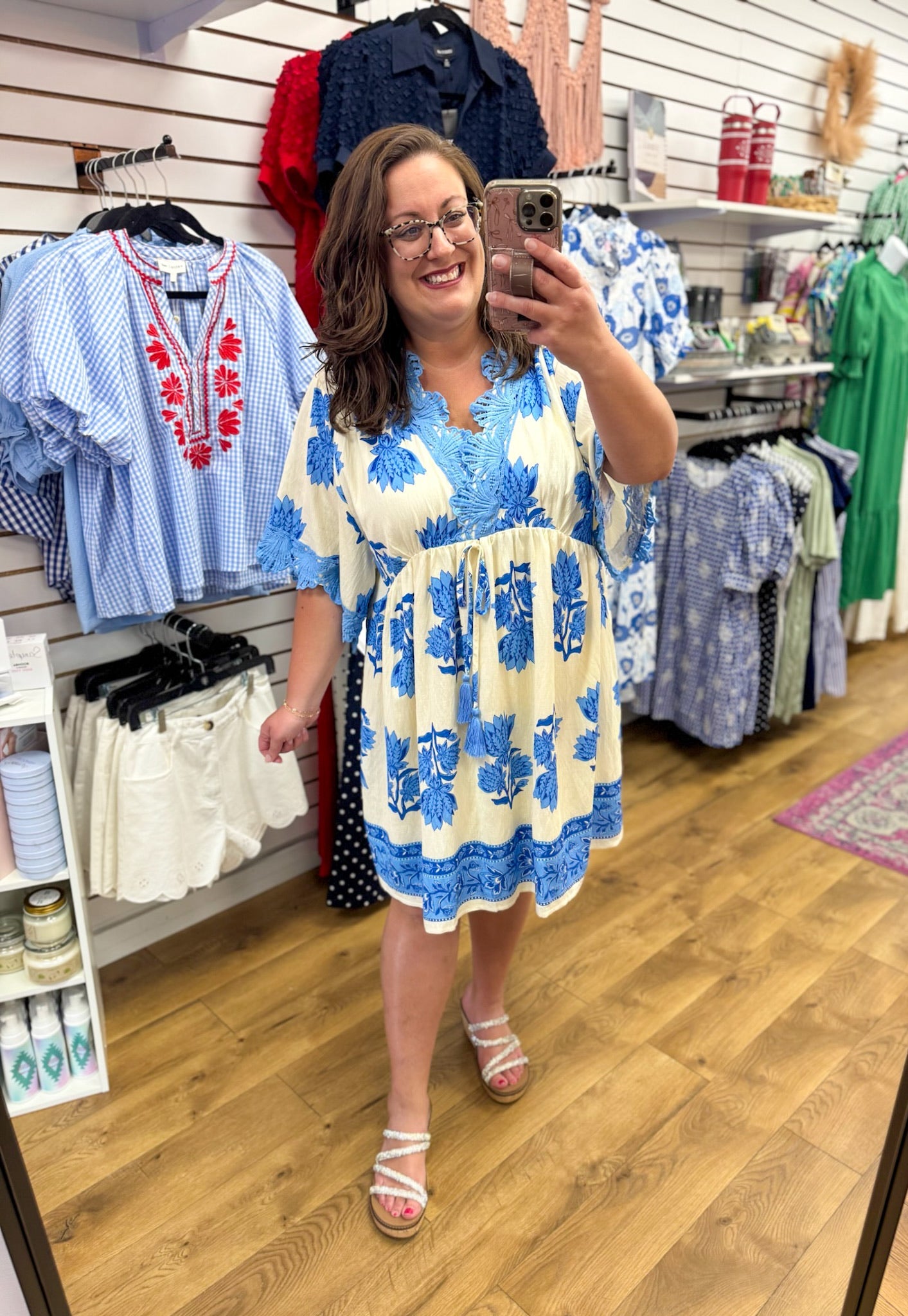 Blue Abstract Print Dress with Lace Details - A'Bekah's Boutique