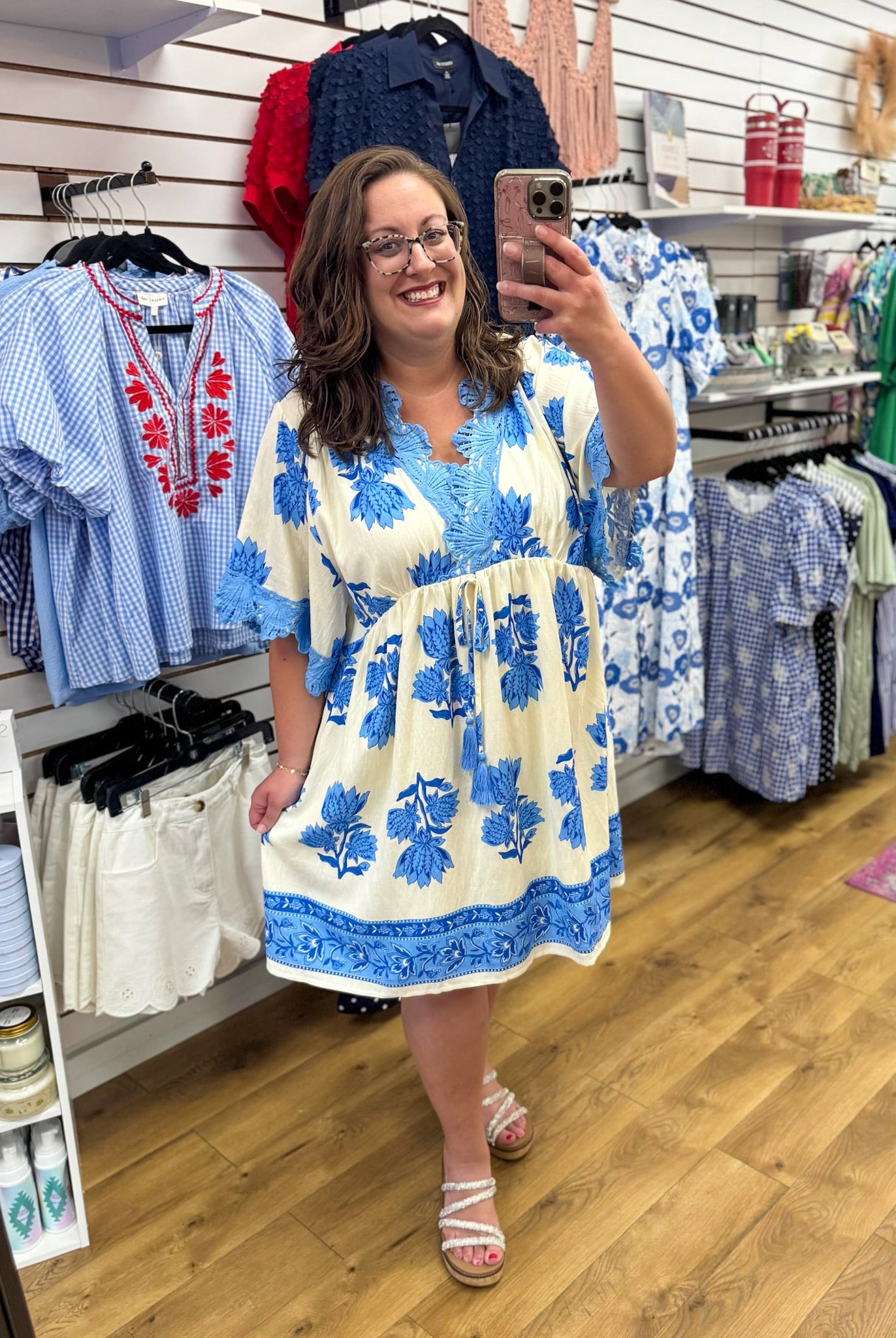 Blue Abstract Print Dress with Lace Details - A'Bekah's Boutique