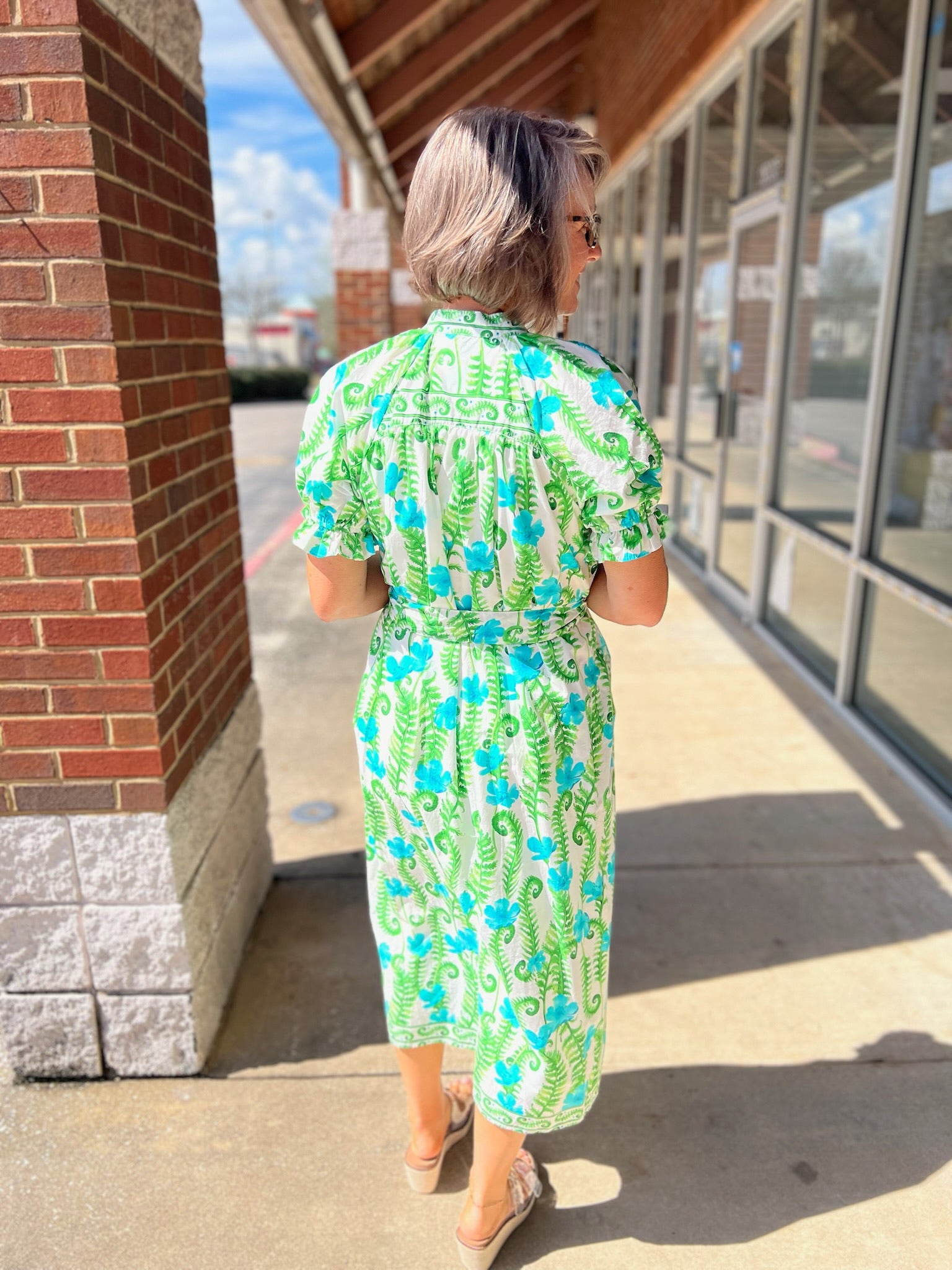 Blue and Green Floral Short Sleeve Midi Dress - A'Bekah's Boutique