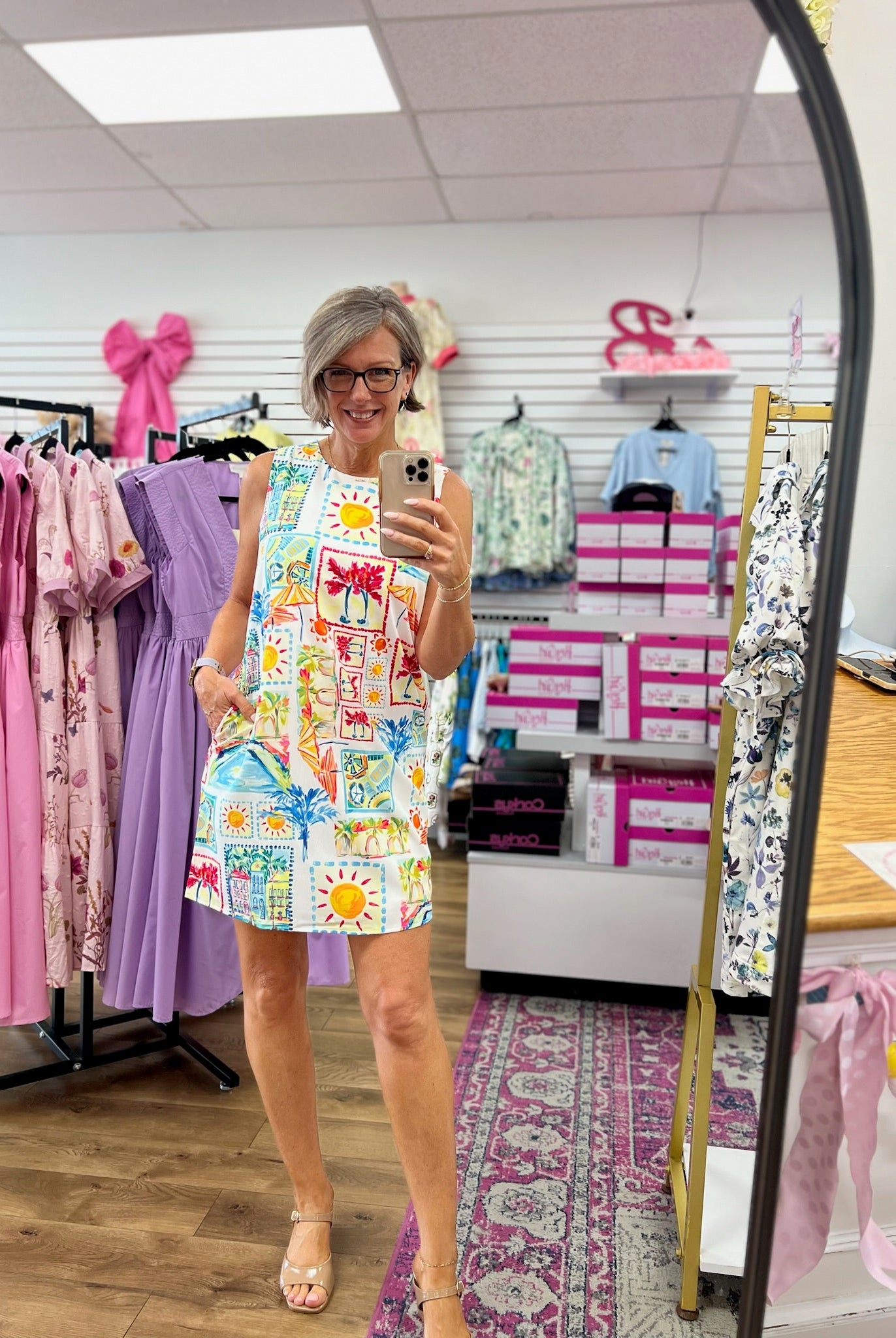 Blue and Orange Vibrant Beachy Print Sleeveless Dress - A'Bekah's Boutique