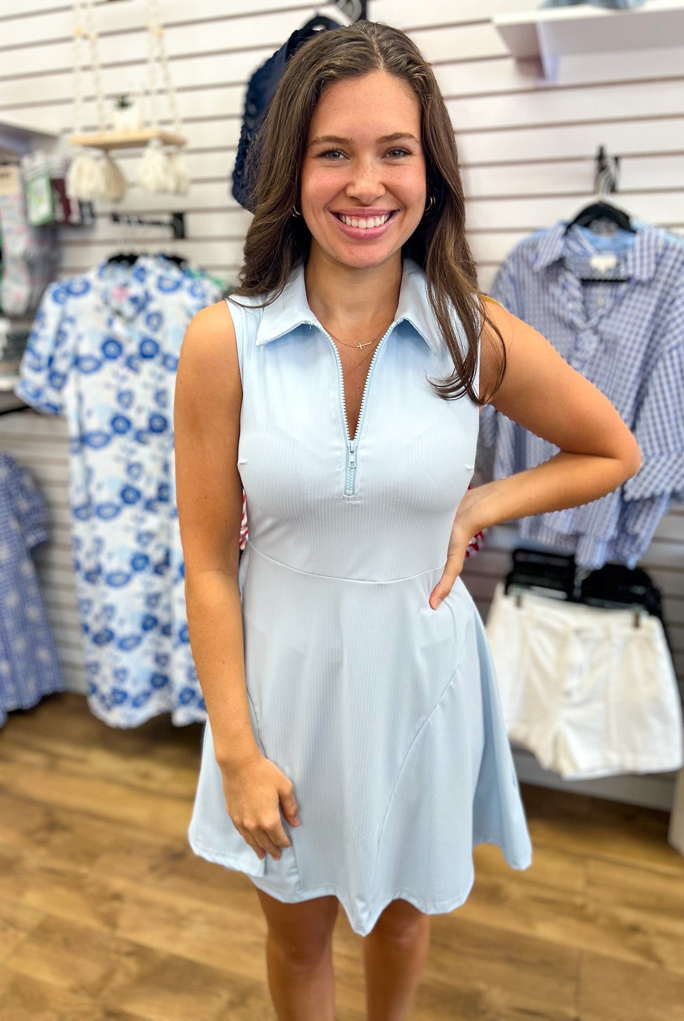 Blue Aura Quarter Zip Athletic Dress with Detached Shorts - A'Bekah's Boutique