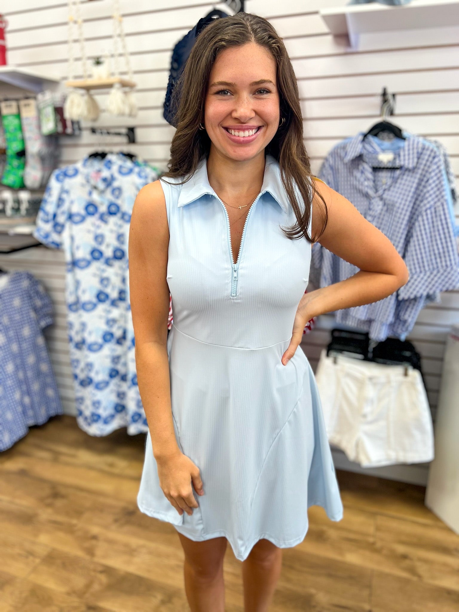 Blue Aura Quarter Zip Athletic Dress with Detached Shorts - A'Bekah's Boutique