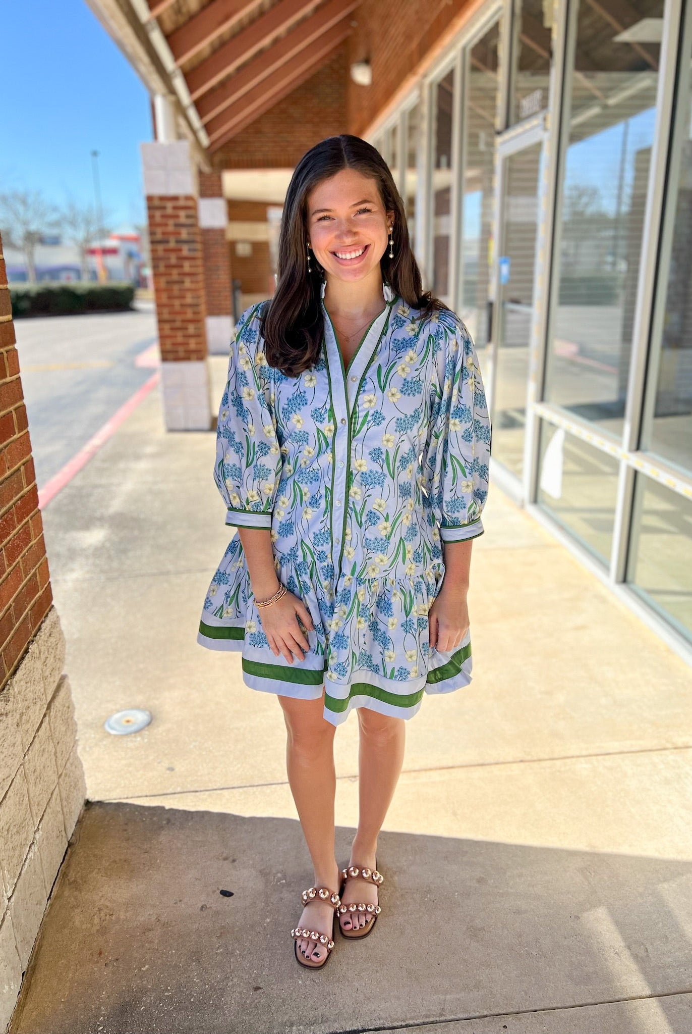 Blue Floral Dress with Tie Waist - A'Bekah's Boutique