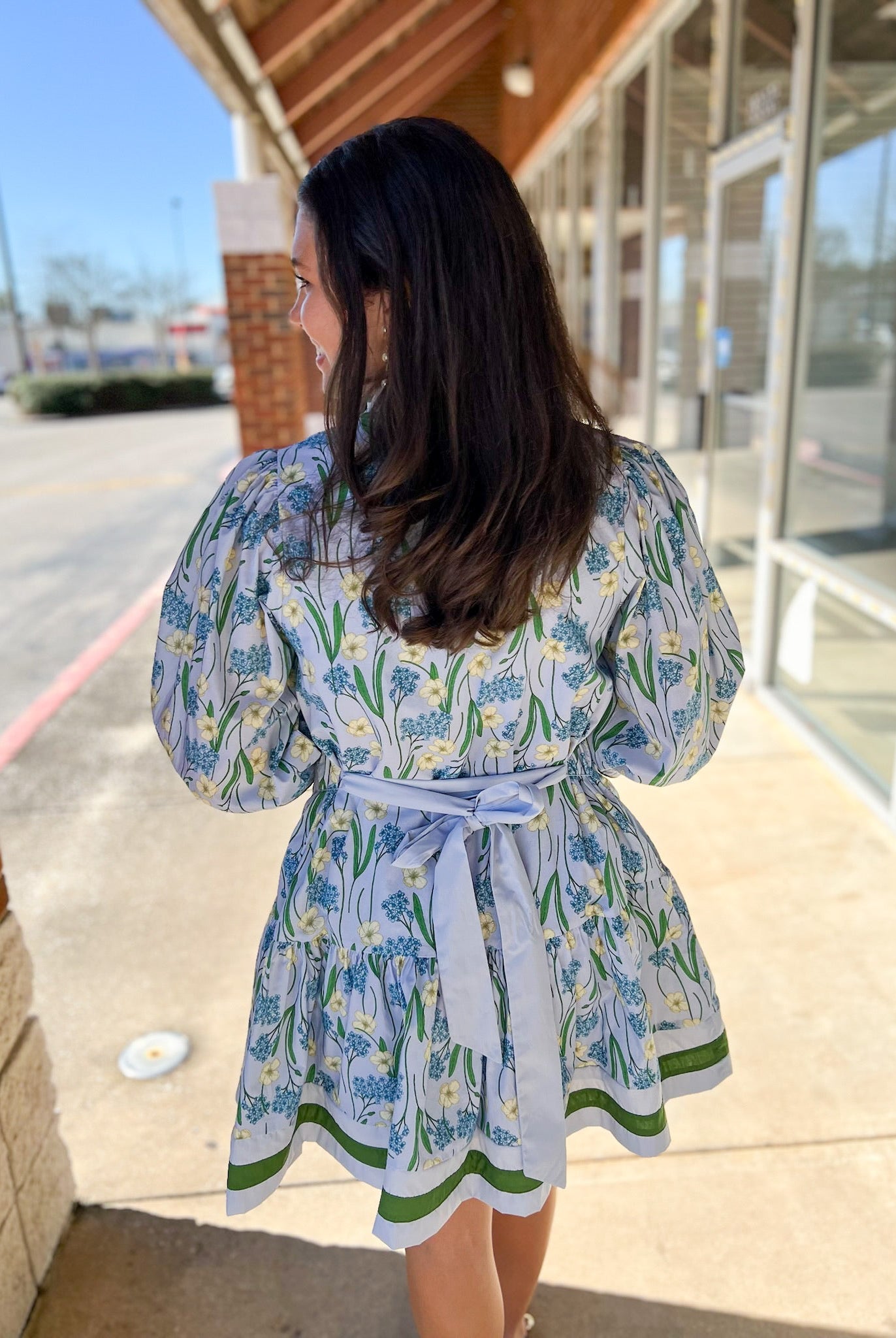 Blue Floral Dress with Tie Waist - A'Bekah's Boutique
