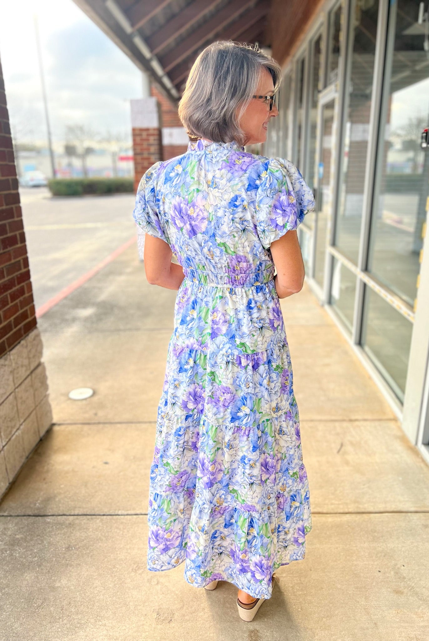 Blue Floral Maxi Dress with Short Puff Sleeves (R) - A'Bekah's Boutique