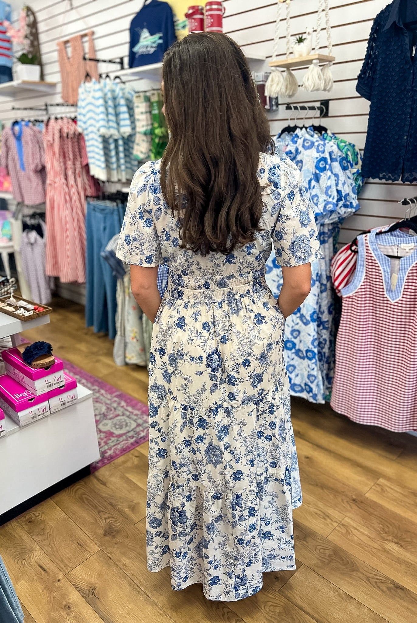 Blue Floral Tiered Maxi Dress with Smocked Waist - A'Bekah's Boutique