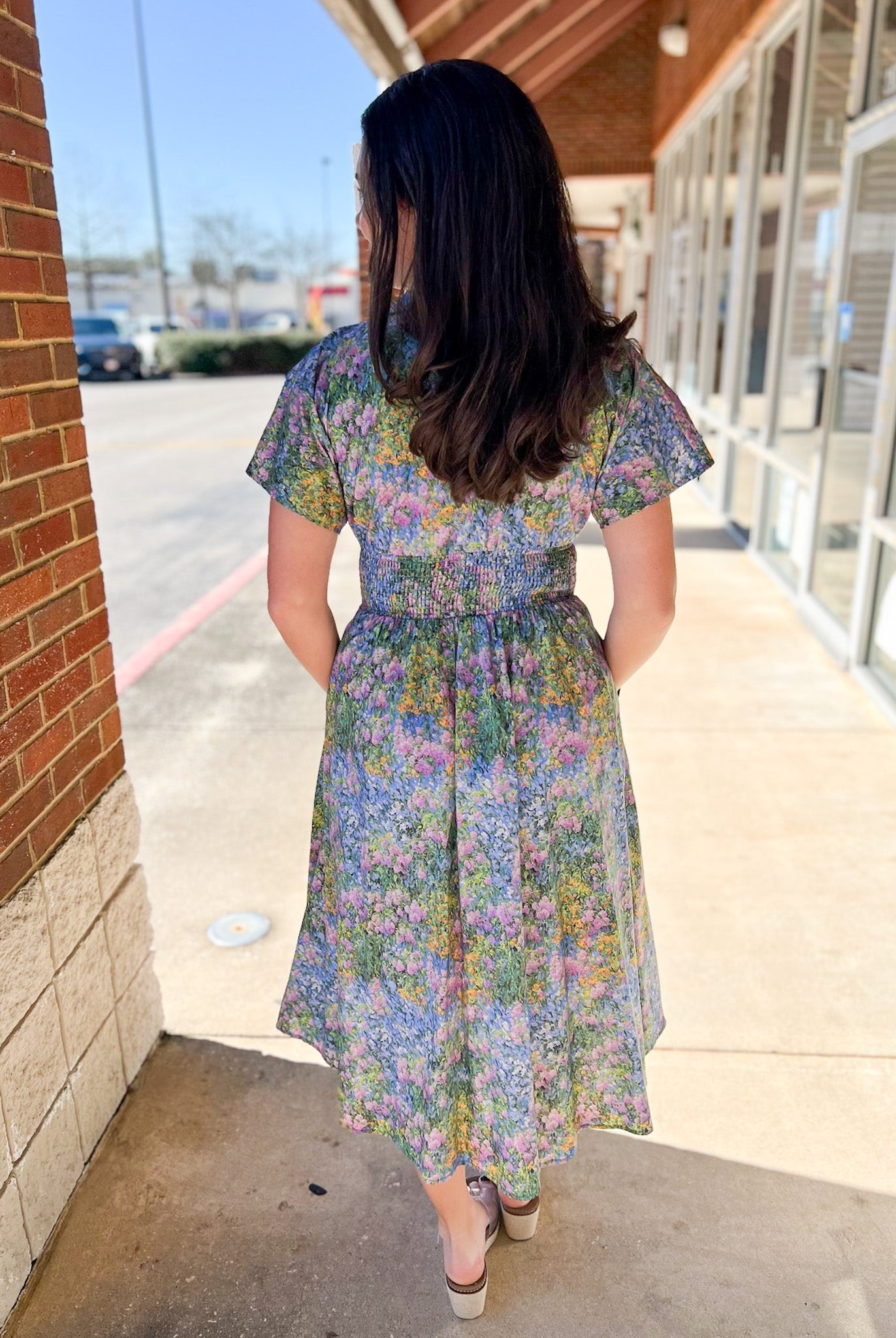 Blue Floral Zip Front Midi Dress with Pockets (R) - A'Bekah's Boutique