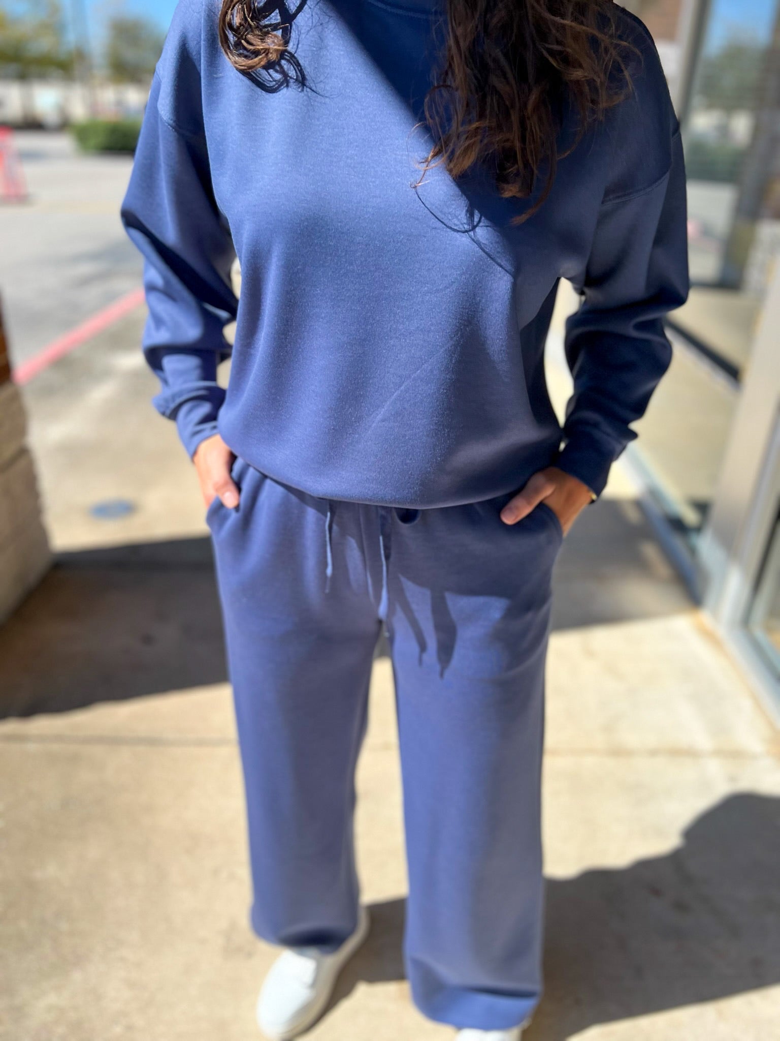 Blue Indigo Scuba Long Sleeve Pullover Long Pant Set - A'Bekah's Boutique