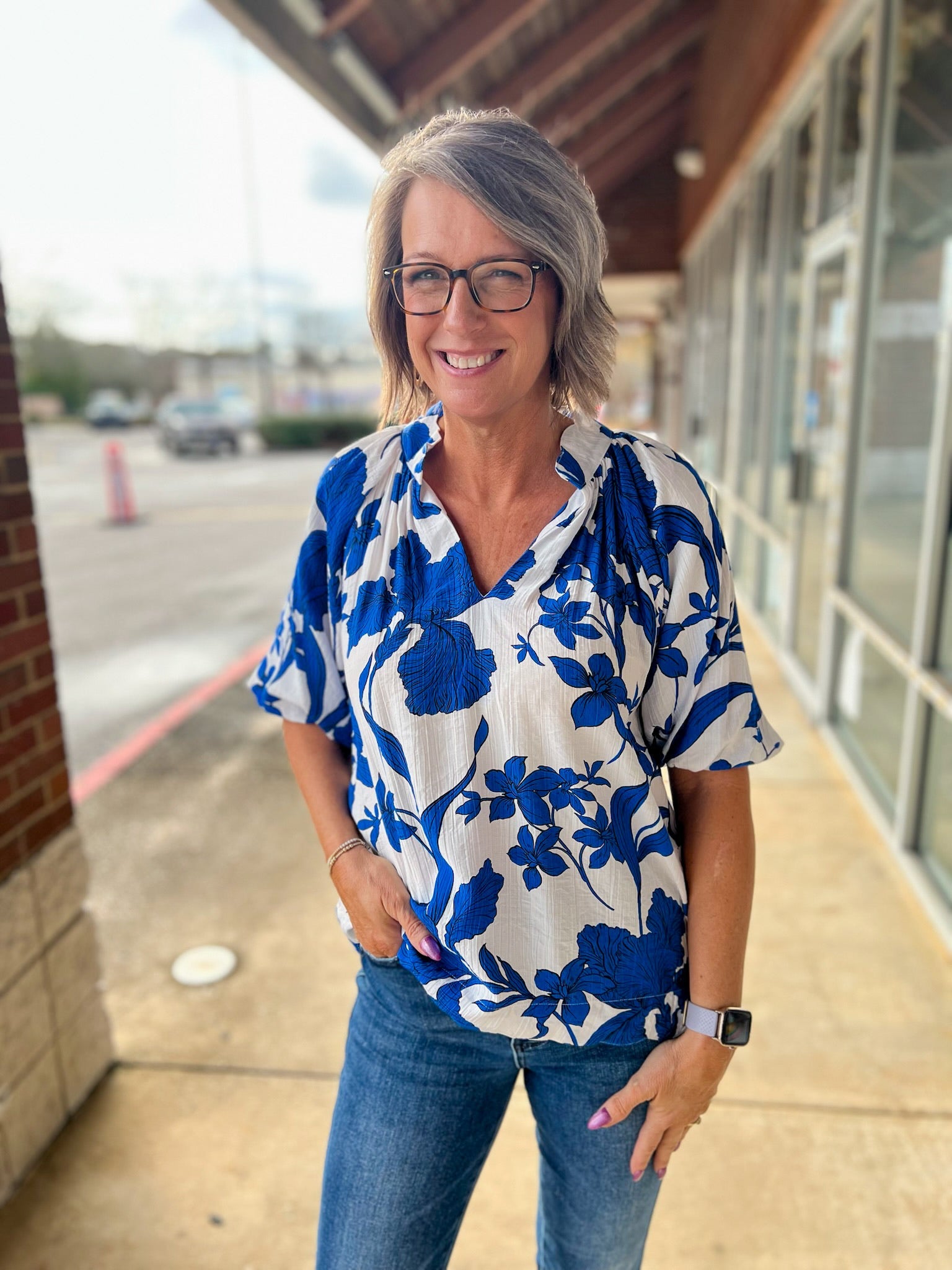 Blue Ocean Mix V - Neck Top with Scalloped Hem - A'Bekah's Boutique