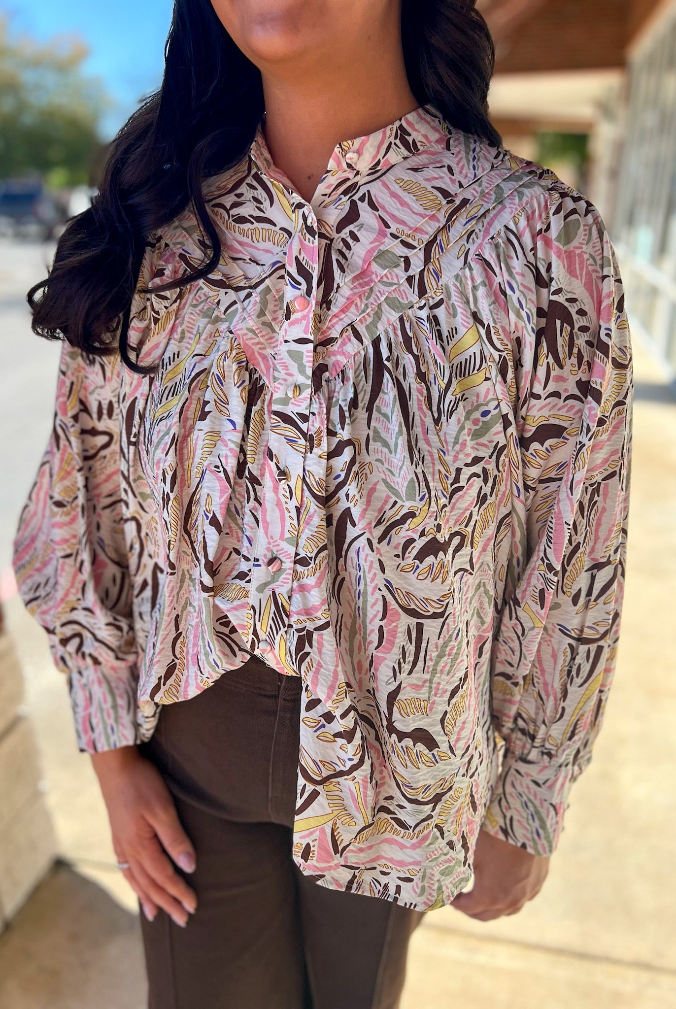 Blush Cocoa Long Sleeve Button Up Top - A'Bekah's Boutique