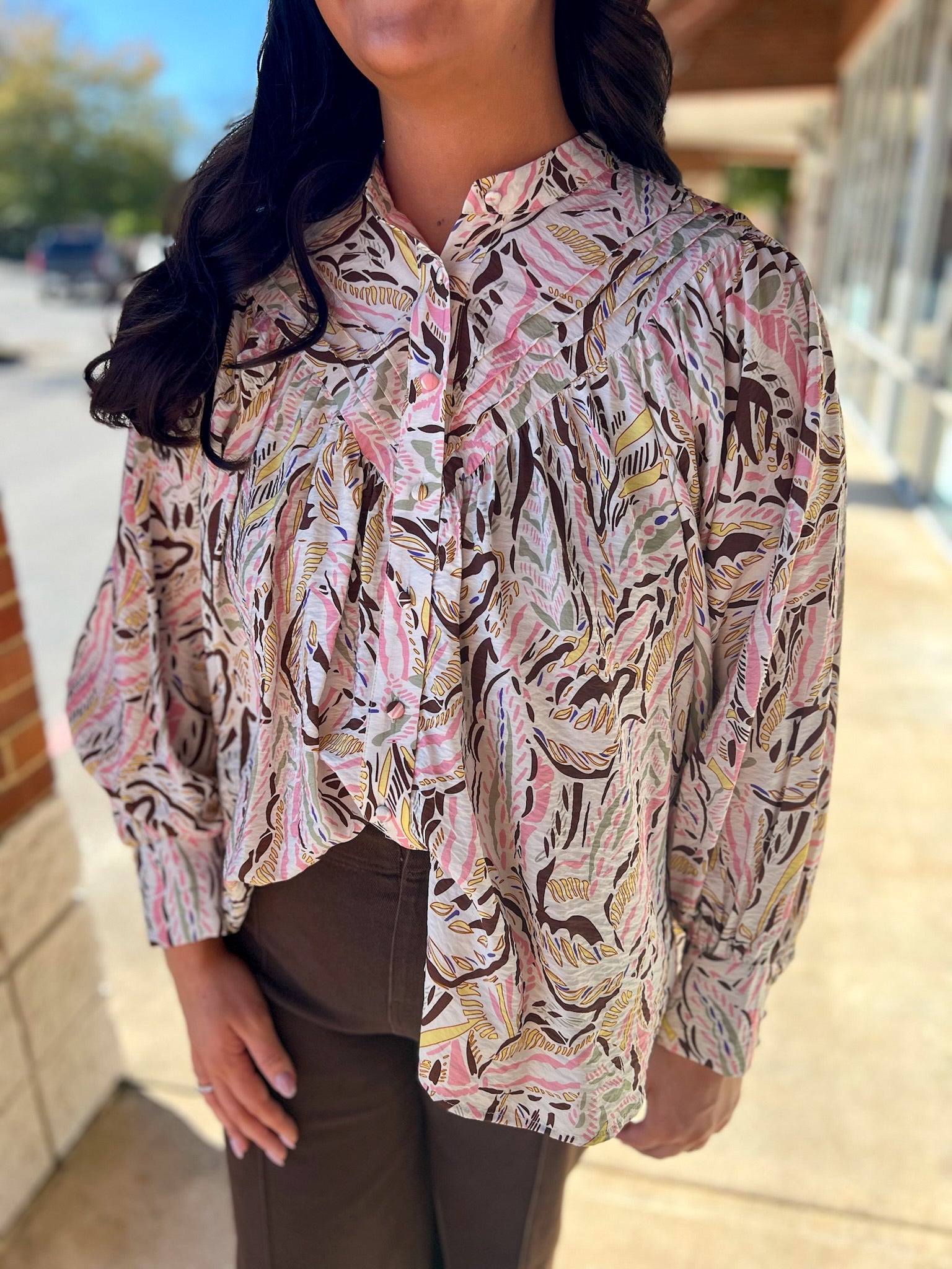 Blush Cocoa Long Sleeve Button Up Top - A'Bekah's Boutique
