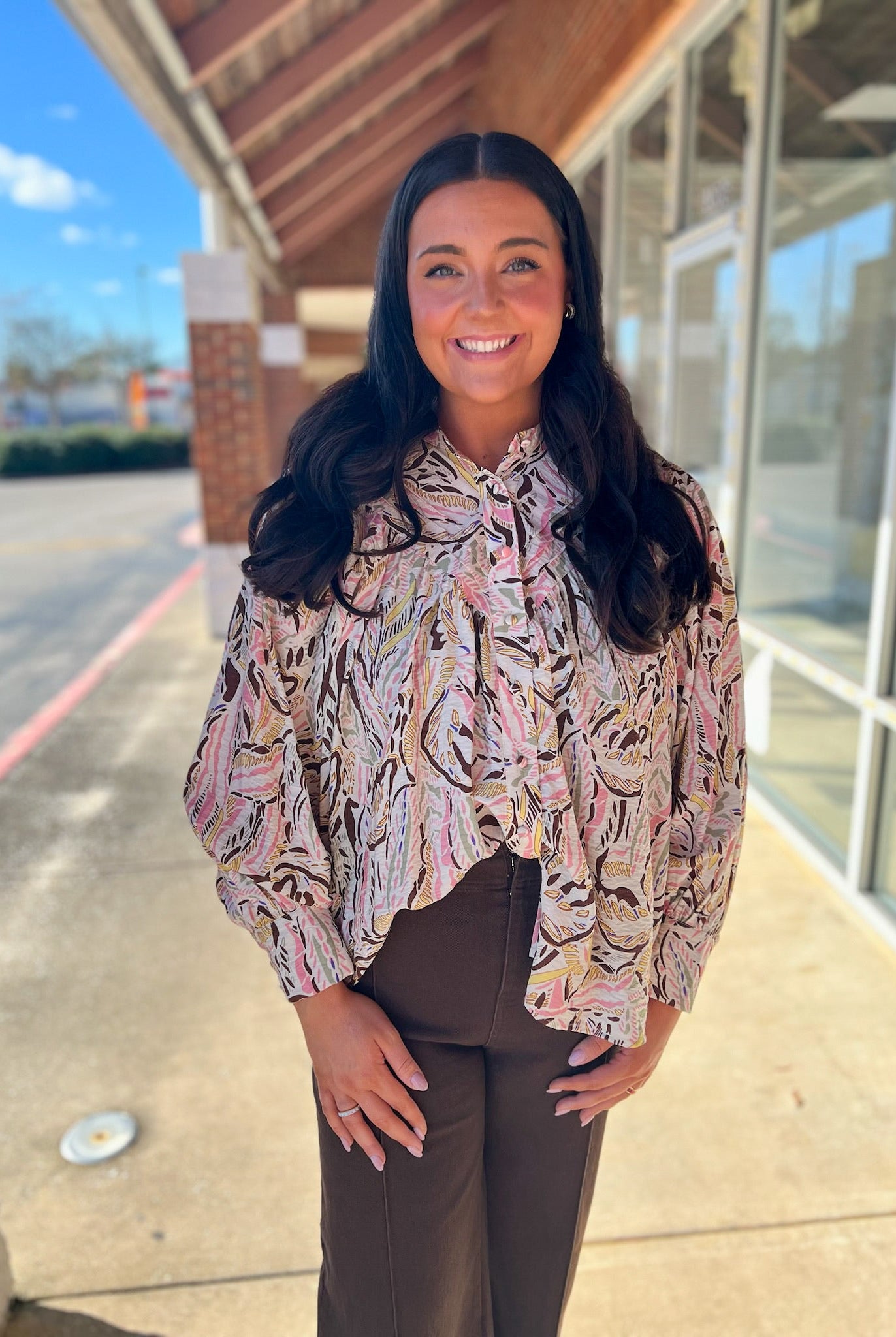 Blush Cocoa Long Sleeve Button Up Top - A'Bekah's Boutique