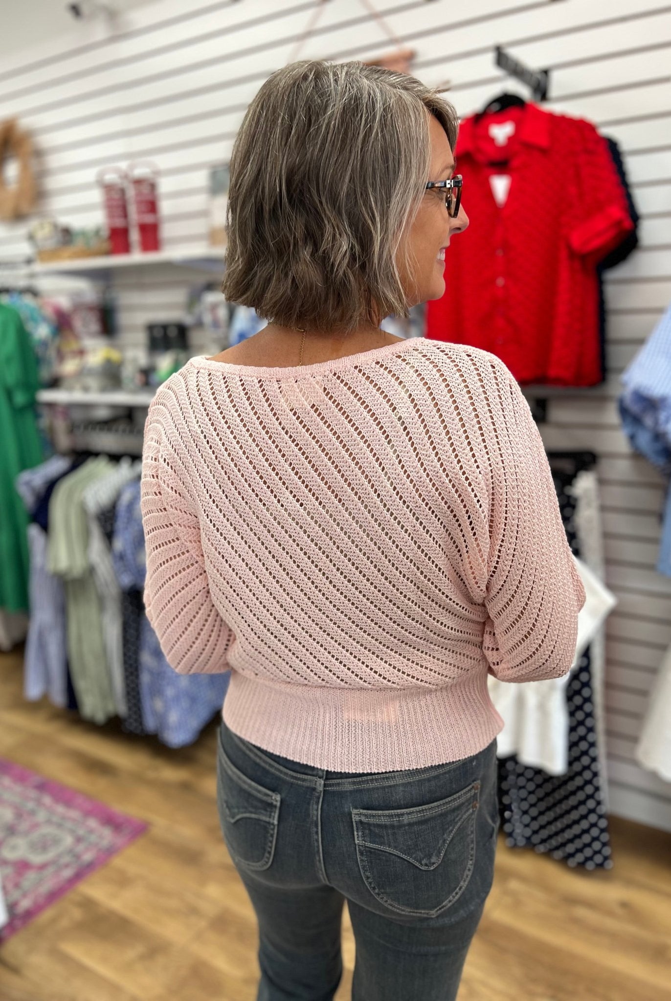 Blush Pink Open Knit Long Dolman Sleeve Sweater - A'Bekah's Boutique