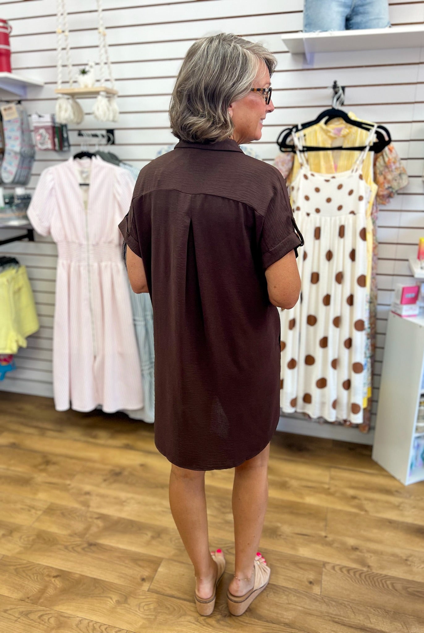 Brown Button Down Short Sleeve Shirt Dress - A'Bekah's Boutique