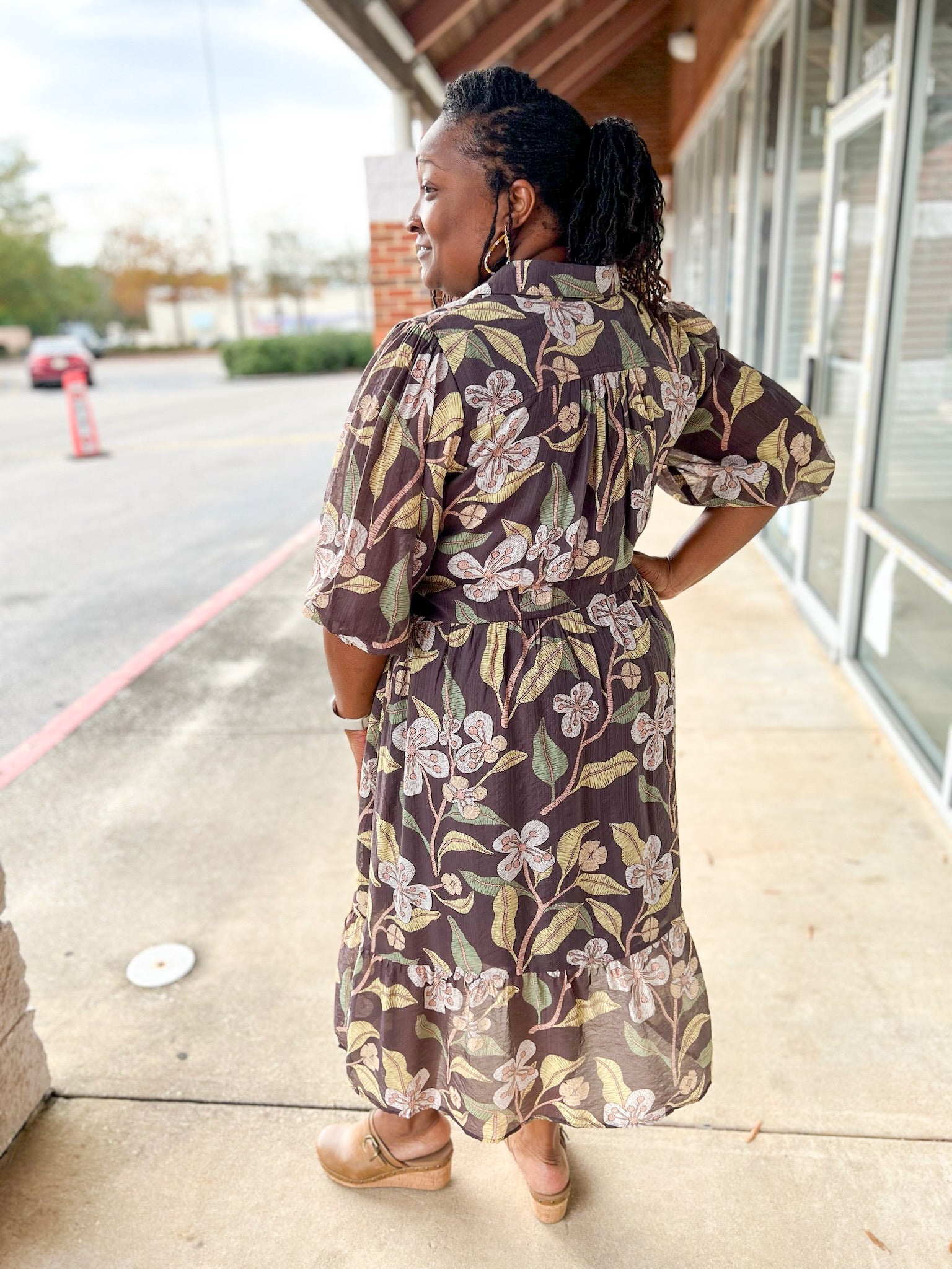 Brown Floral Curvy Dress with 3/4 Sleeves - A'Bekah's Boutique