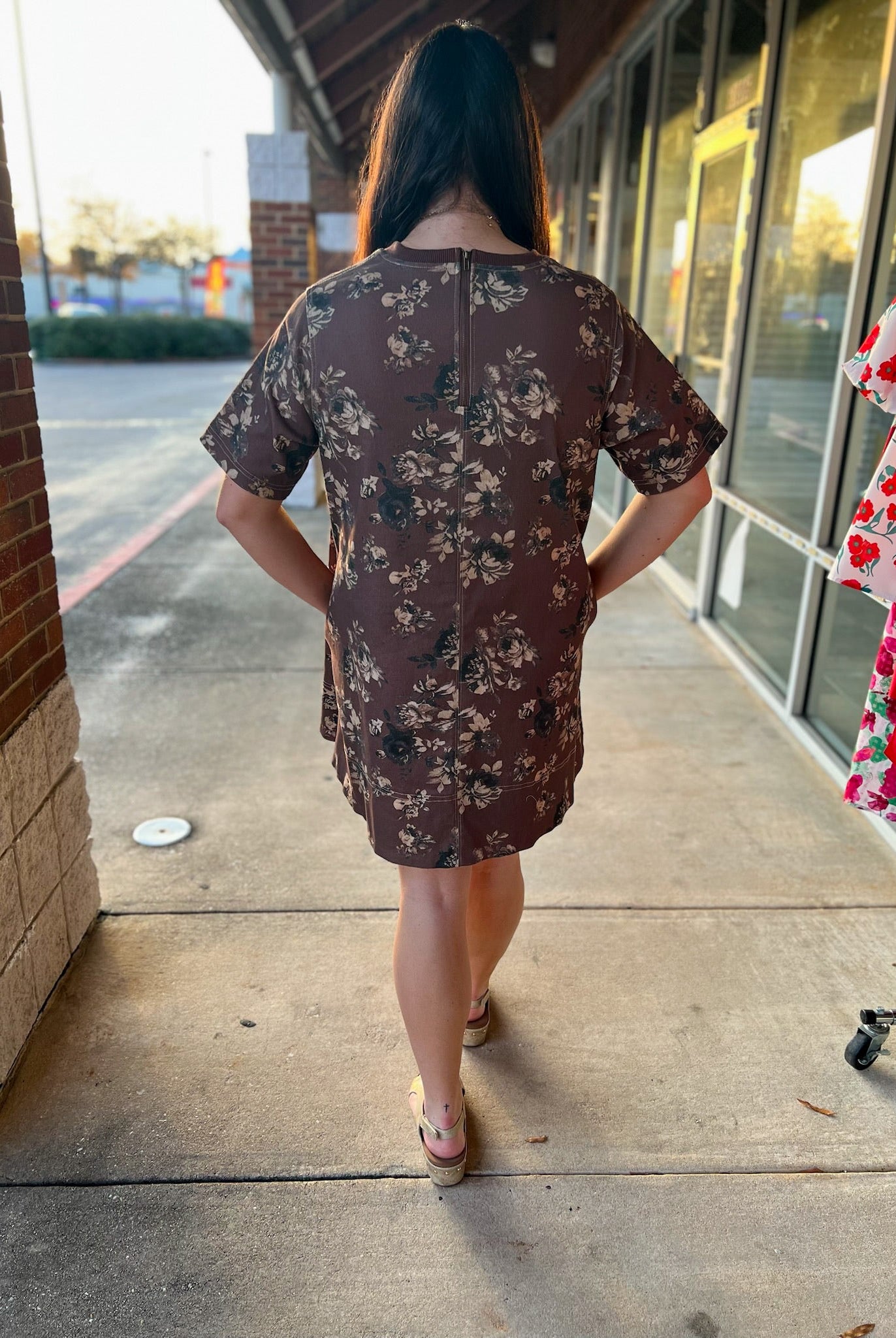 Brown Floral Short Sleeve Dress with Pockets - A'Bekah's Boutique