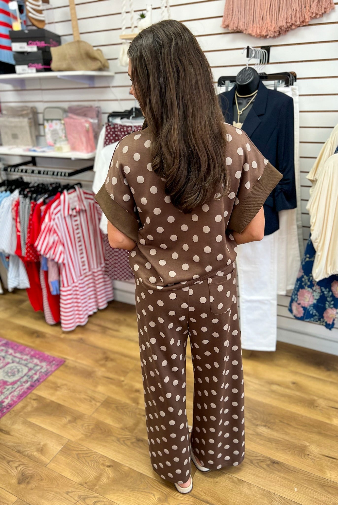 Brown Polka Dot Long Knit Pant Set - A'Bekah's Boutique