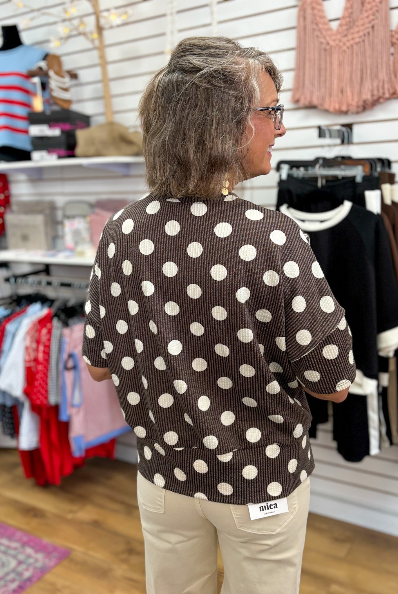 Brown Polka Dot Rib Knit Top - A'Bekah's Boutique